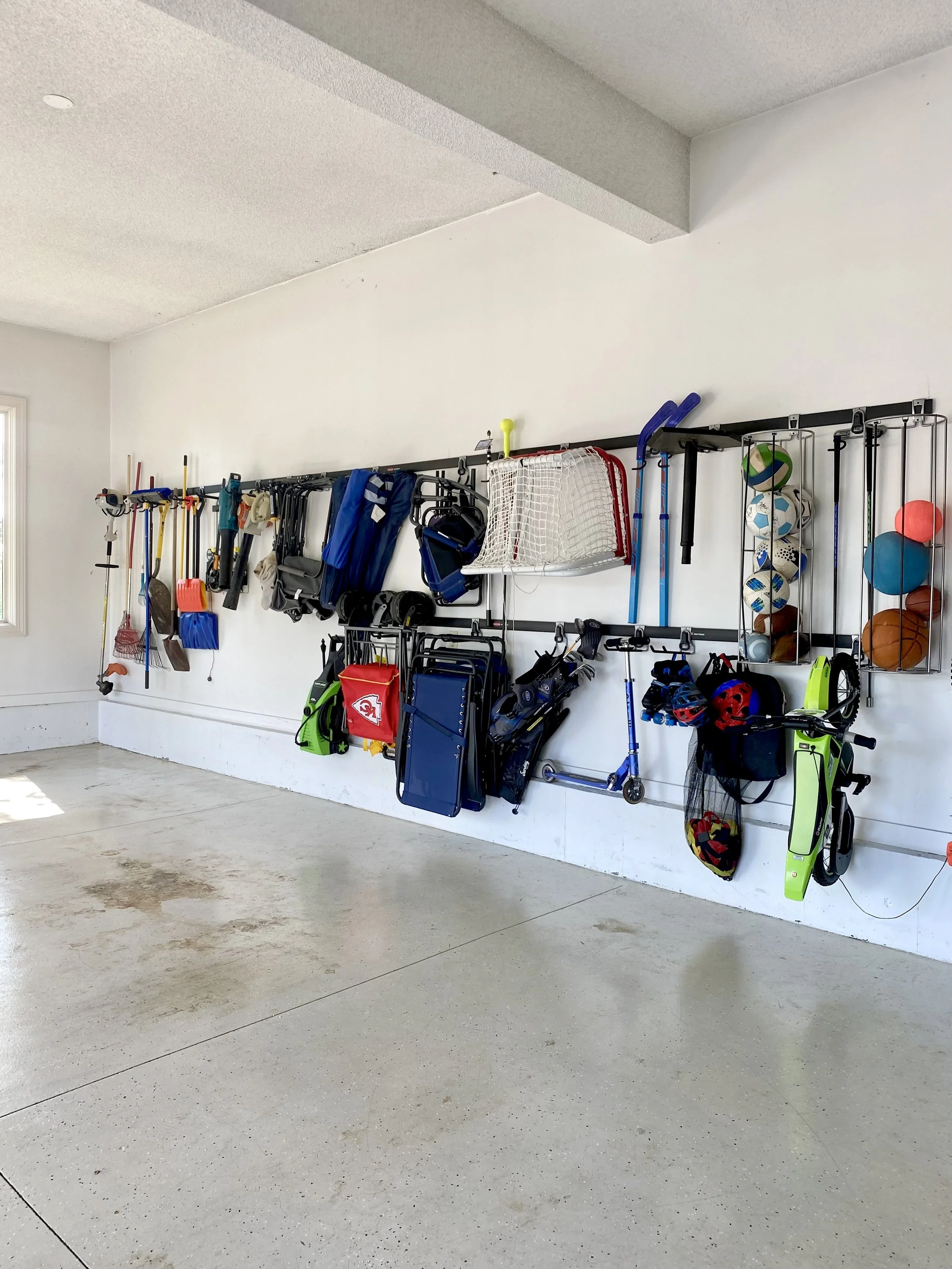 garage wall track sports yard tools organization