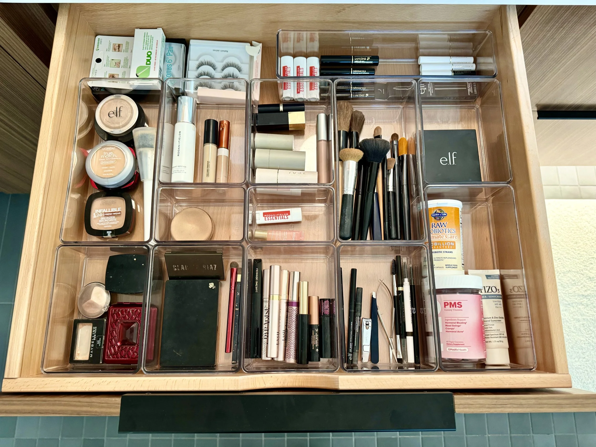 bathroom makeup drawer organization