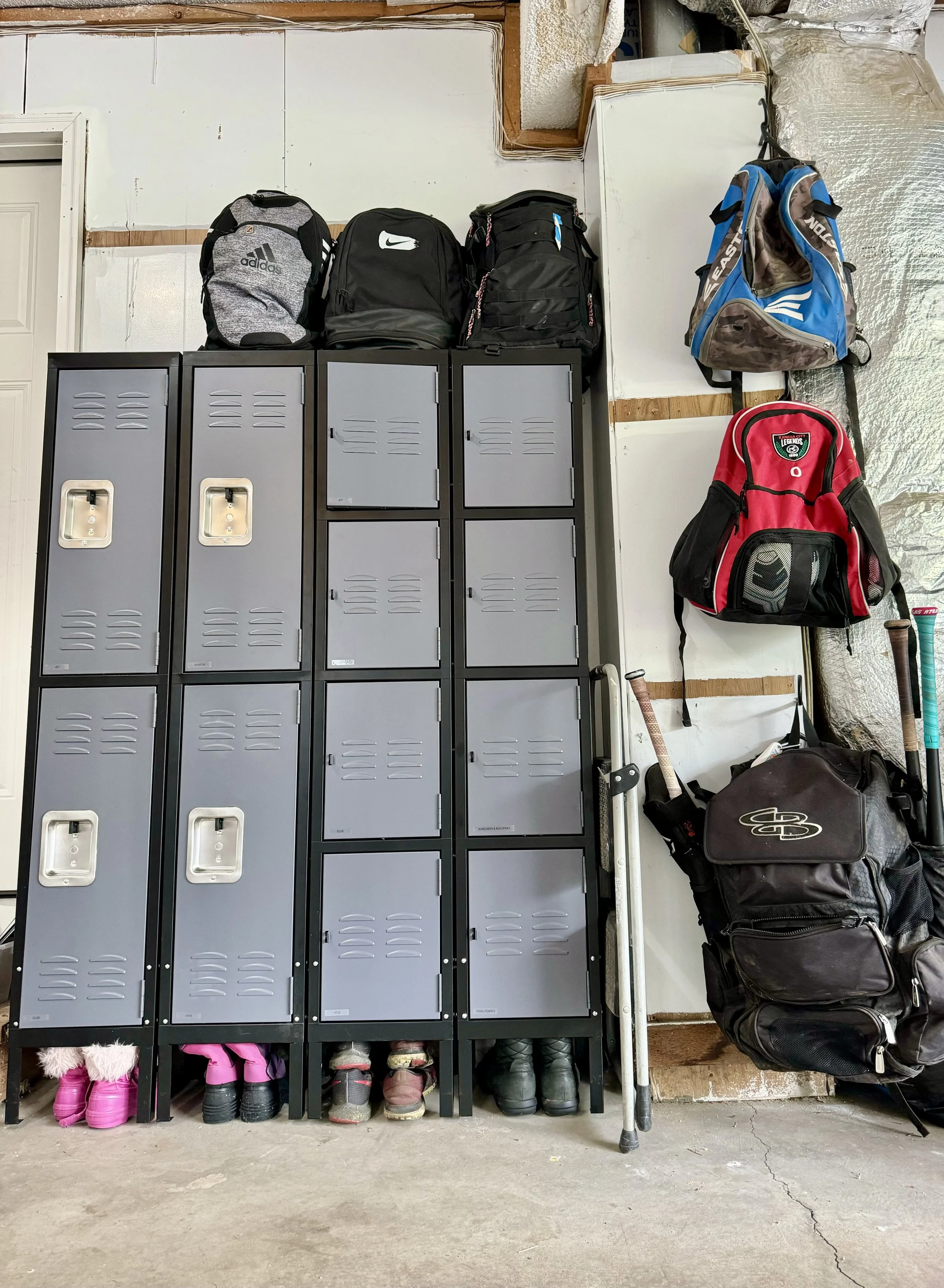 garage mudbench kids locker organization