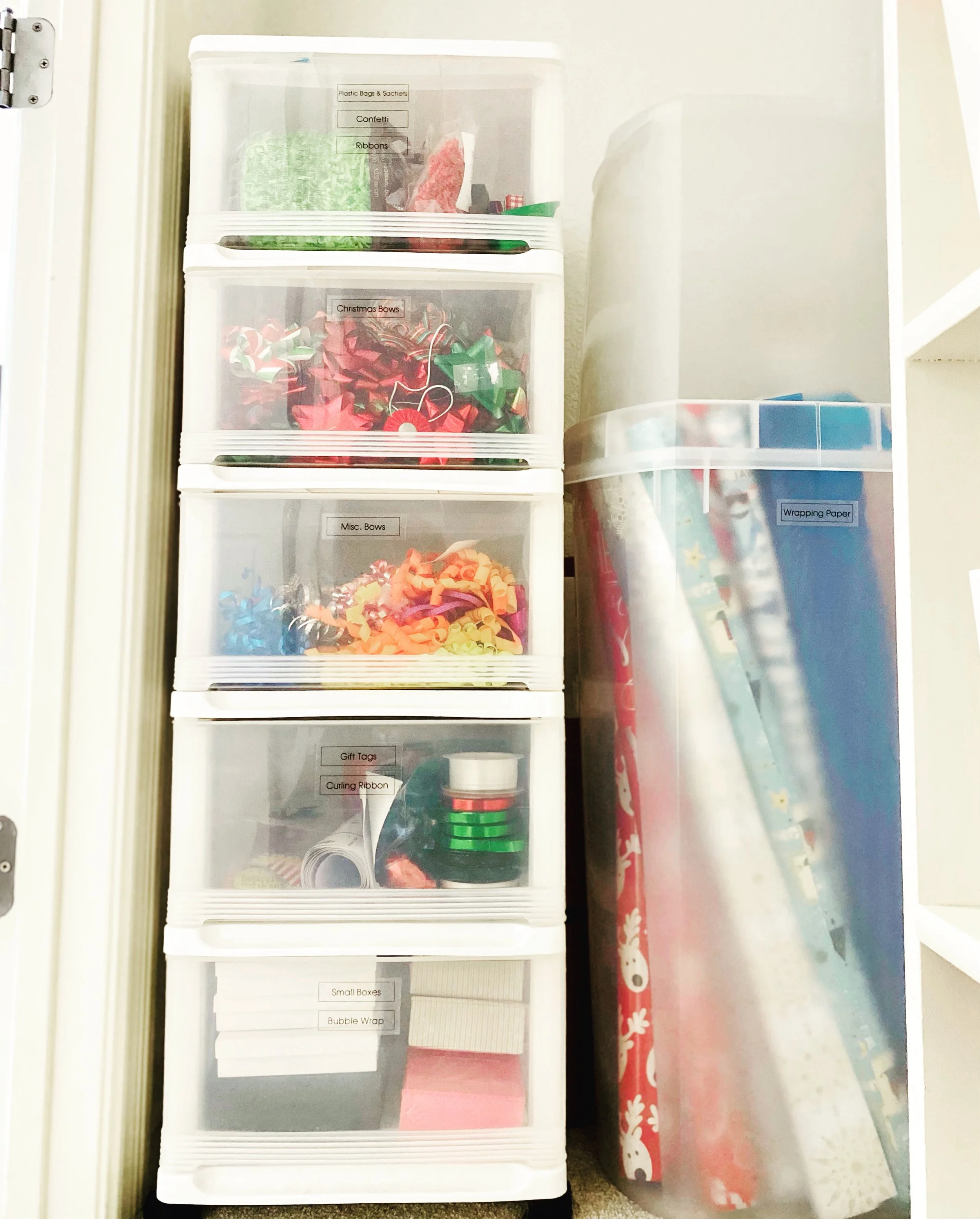 gift wrapping closet organization