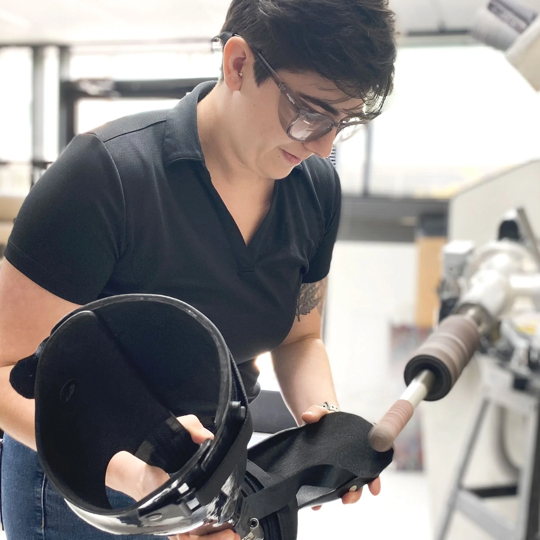 Resident in lab working on an orthotic.