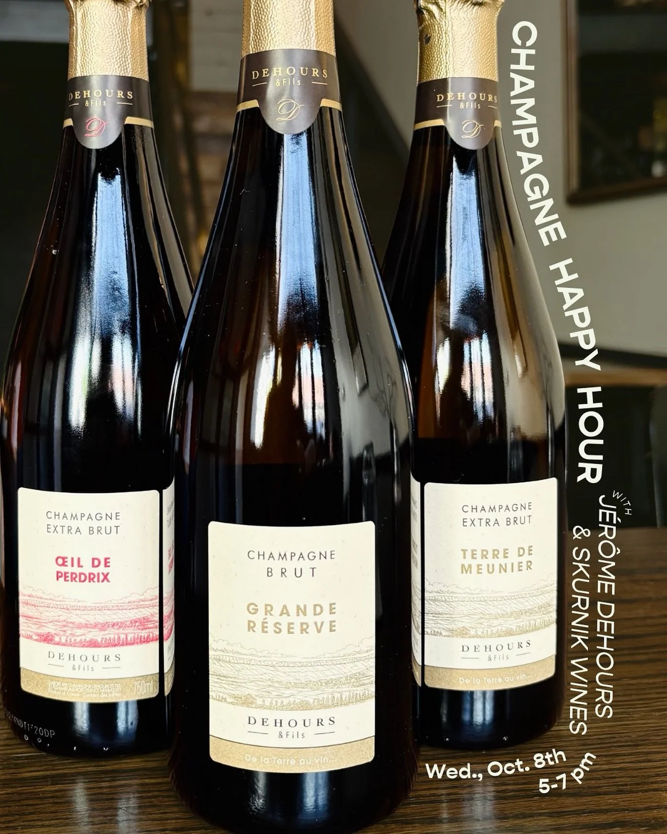 TONIGHT 5-7pm @jeromedehours + @skurnikwines in-the-house for CHAMPAGNE HAPPY HOUR.🫧 

real deal champagne by-the-glass + a meet-and-greet with the winemaker. 🍾