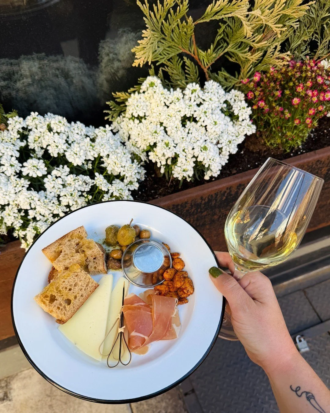the perfect Spring Fling handful &mdash; glass of Chasselas, snack plate, light out before 7p.

TOMORROW &mdash; our Spring Fling on Spruce. DJ in the Mezz, party on the sidewalk. 6p-late.