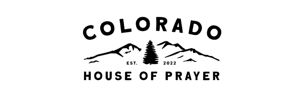 Black and white logo with the words 'Colorado House of Prayer,' a mountain range, a pine tree, and the establishment year 2022.