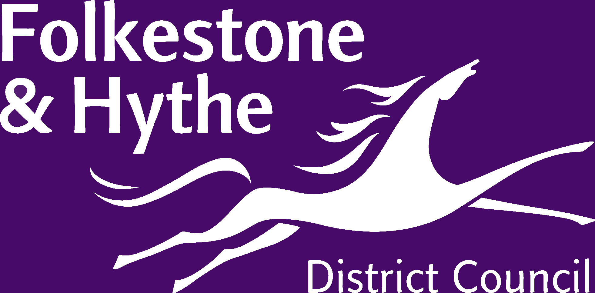 Logo of Folkestone & Hythe District Council with stylized white seagull on purple background.
