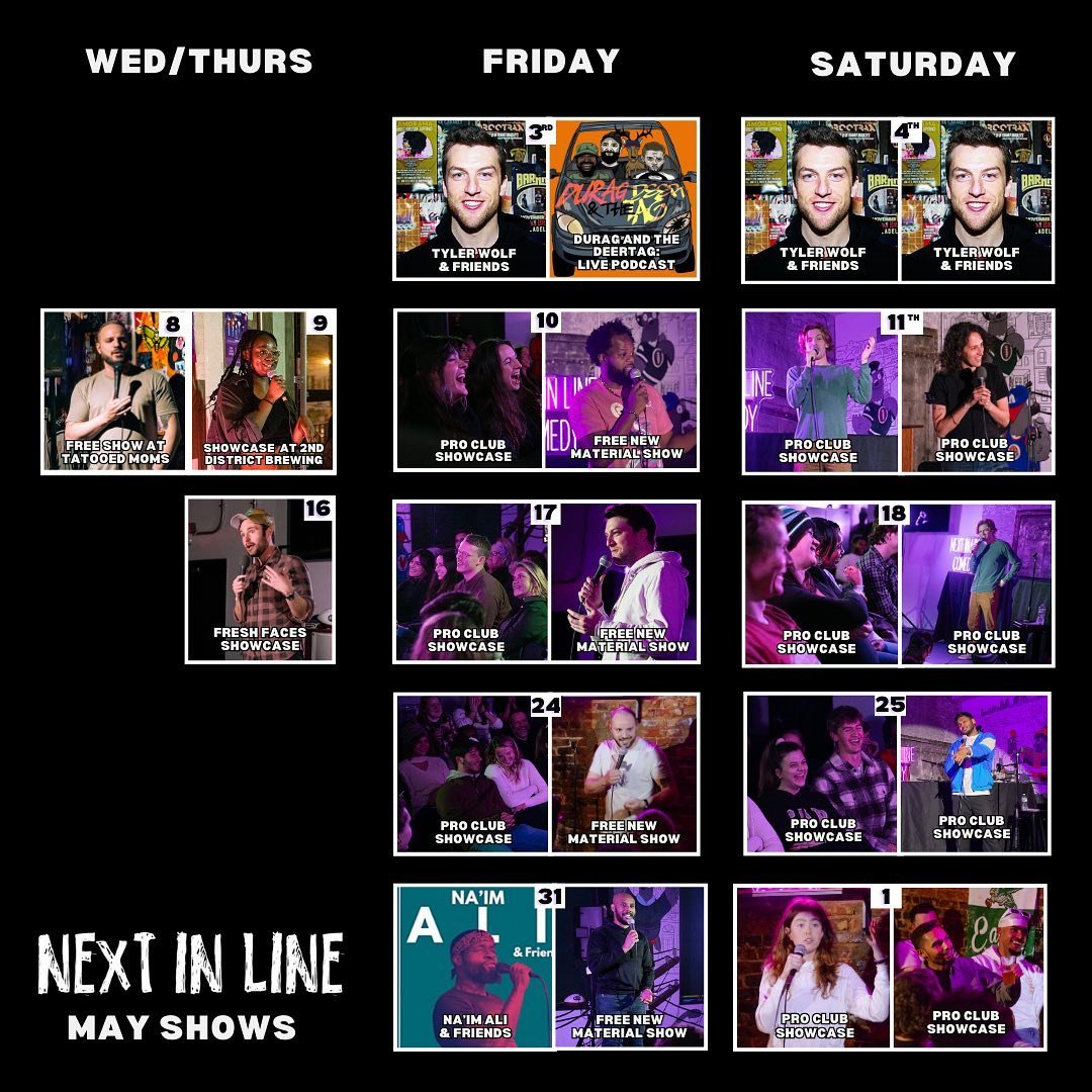 We have so many shows this May we could barely fit them in one graphic! Click the link 🔗 in our bio for all shows and tickets. The best lineups in Philly with the best crowds 🔥 see you out there! 

#comedy #philly #phillycomedy #standup #phillyeven