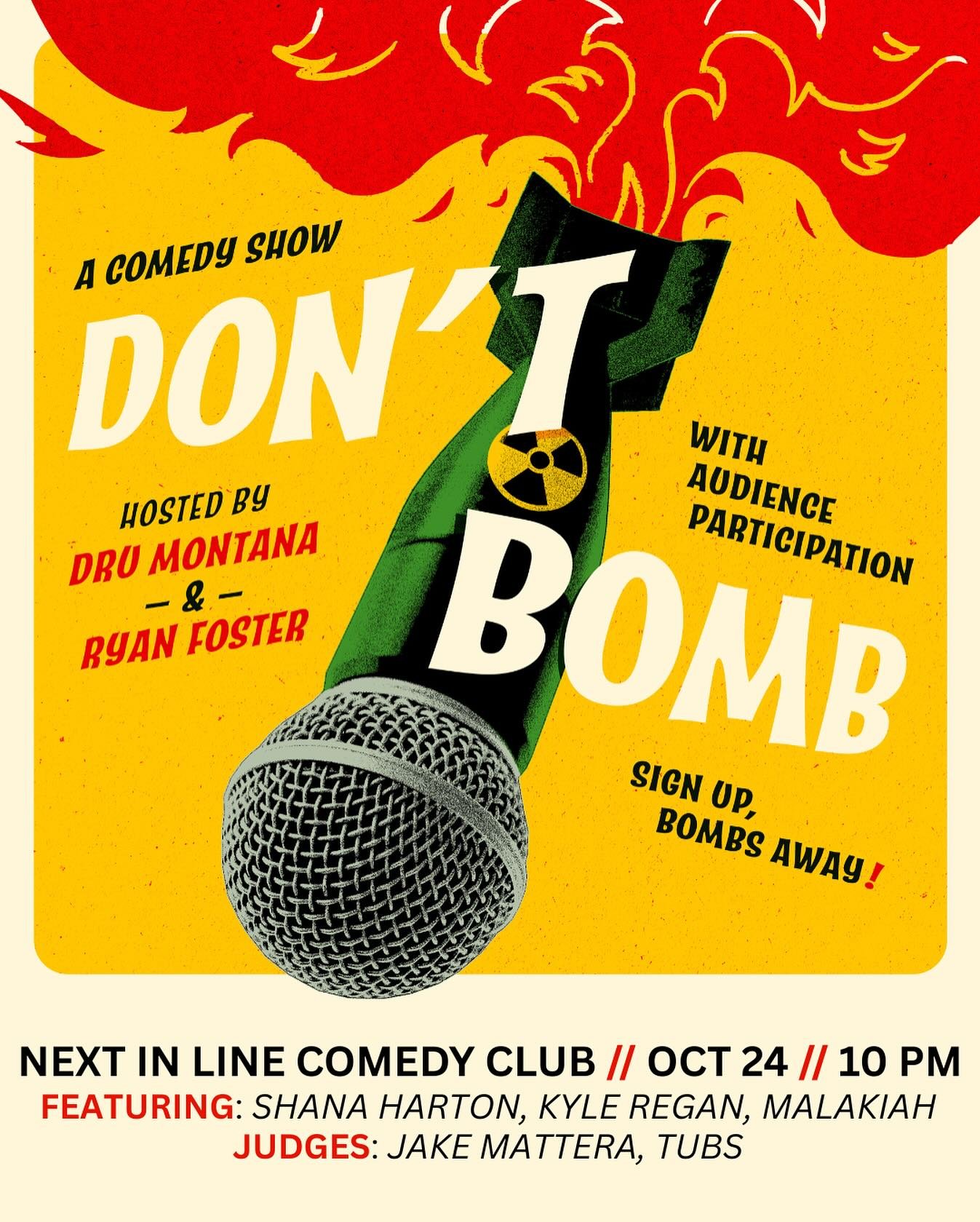 Don&rsquo;t Bomb is back at Next In Line Comedy this Friday! Join in on the fun by grabbing tickets at the link in bio 🎟️💣