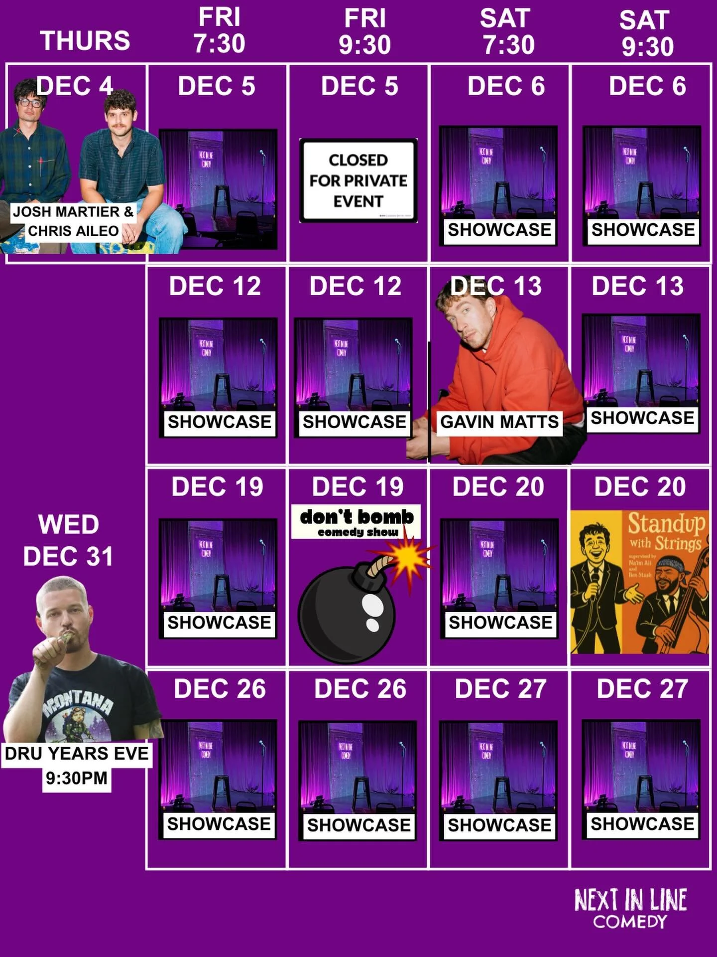 The final shows of 2025 at Next In Line! All tickets available at the link in bio 🎟️