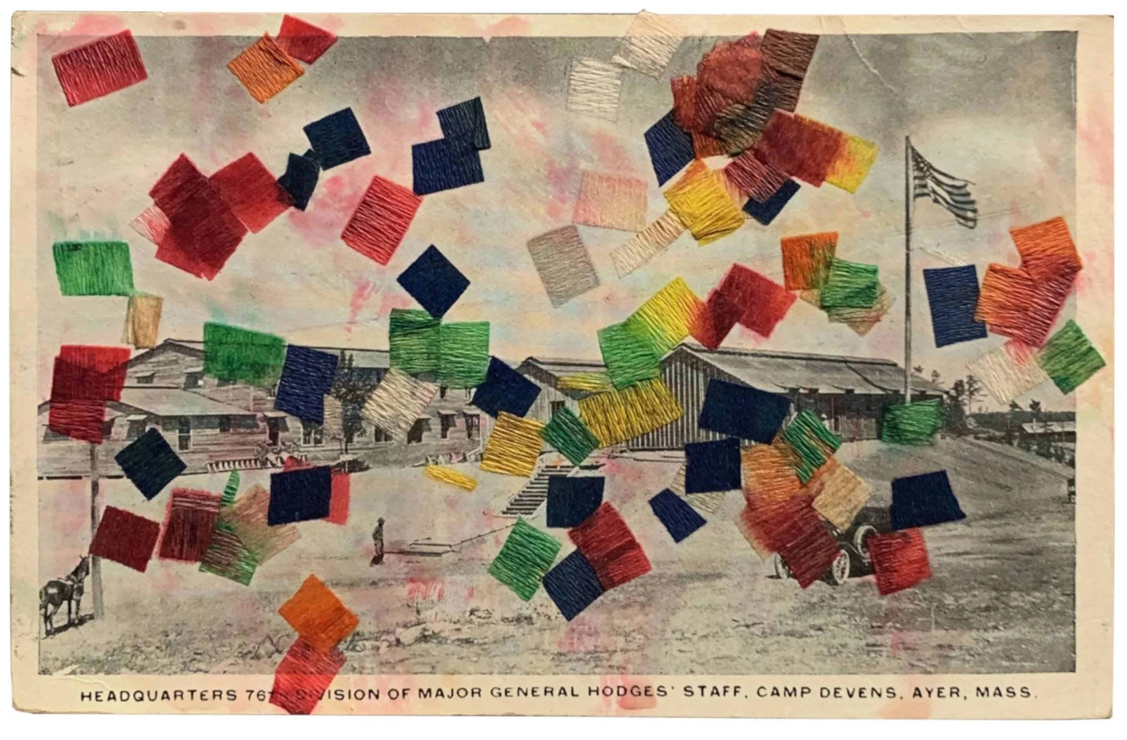 May Wilson, Untitled [Confetti], 1968, mixed media collage on printed postcard, 4 1/8 x 5 7/8 inches: $850 