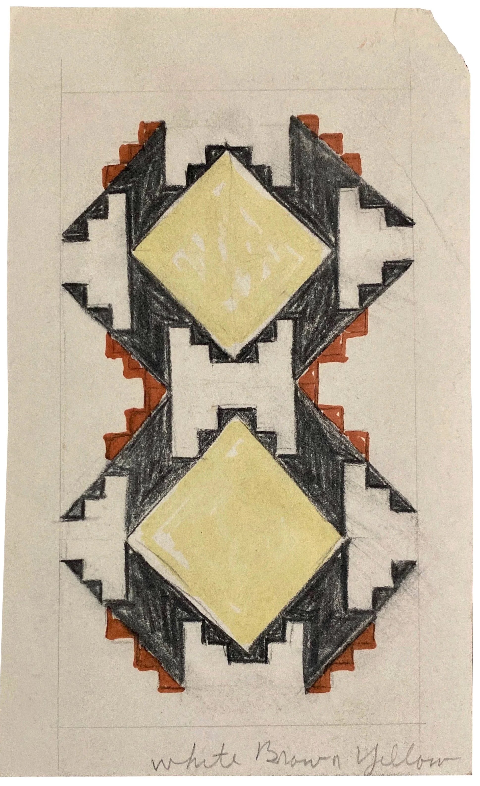 Gerald Johnson, White Brown Yellow, c. 1975, ink, graphite, and crayon on paper, 9 x 5 1/2 inches: $1,250
