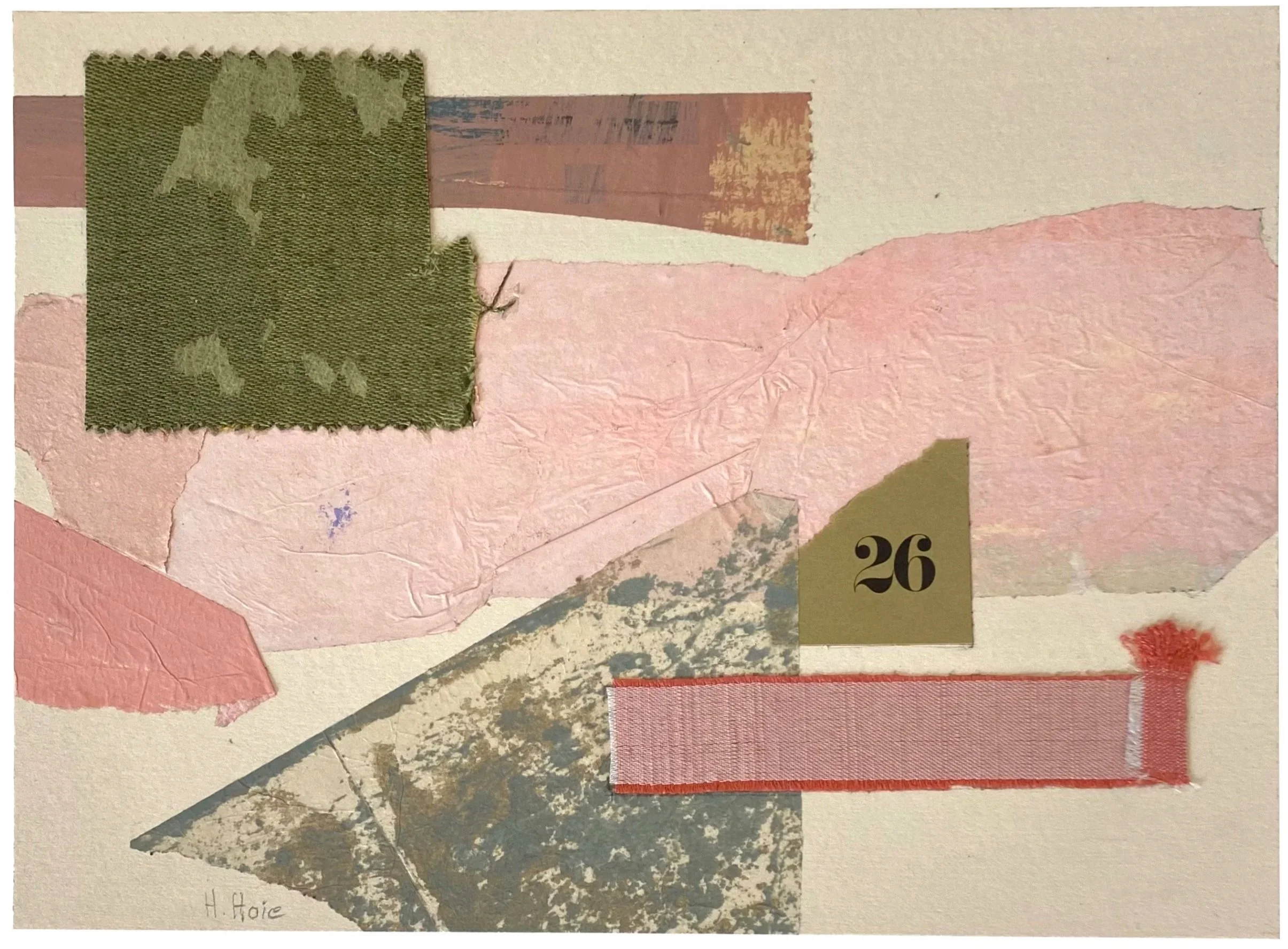 Helen Hoie, Pink Mist, c. 1980s, mixed media collage on board, 8 x 10 3/4 inches: $1,500