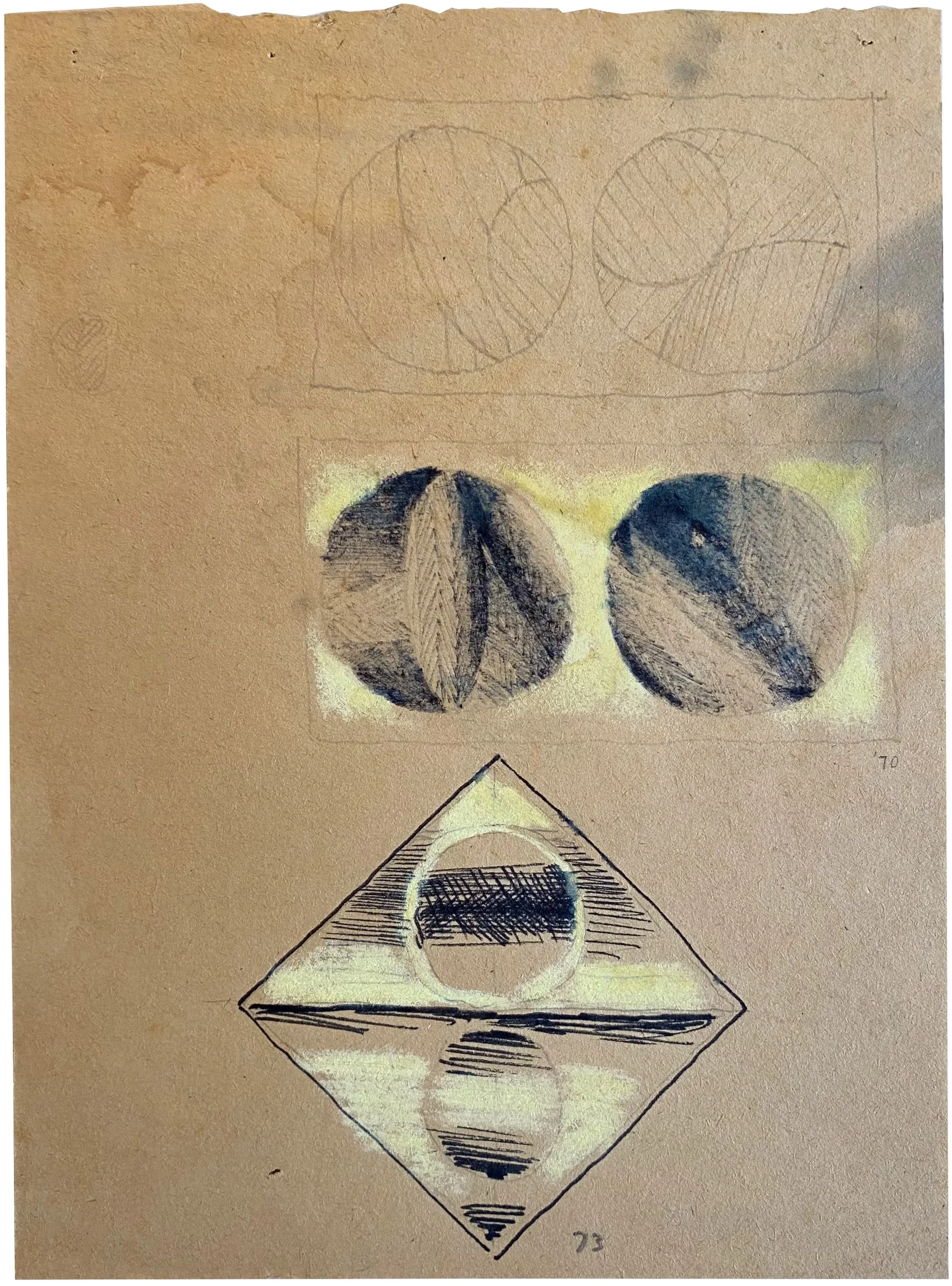 Sewell Sillman, Untitled [Sketch], c. 1970-1973, ink, graphite, charcoal, and pastel on paper, 9 x 6 5/8 inches