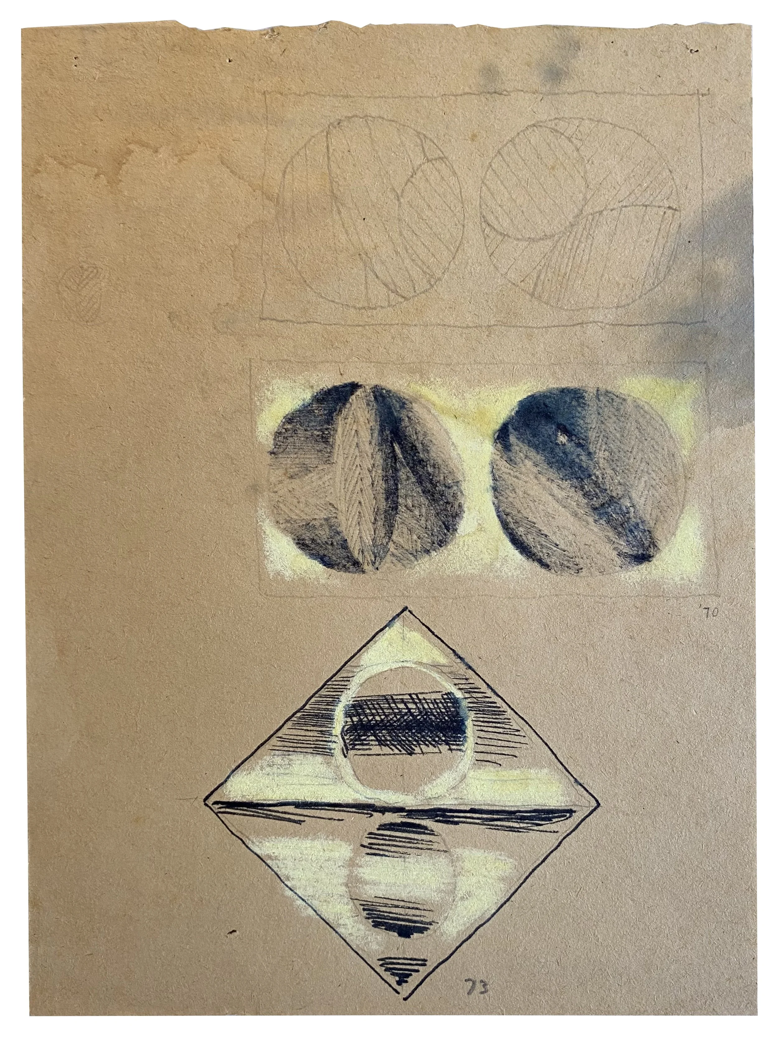 Sewell Sillman, Untitled [Sketch], c. 1970-1973, ink, graphite, charcoal, and pastel on paper, 9 x 6 5/8 inches