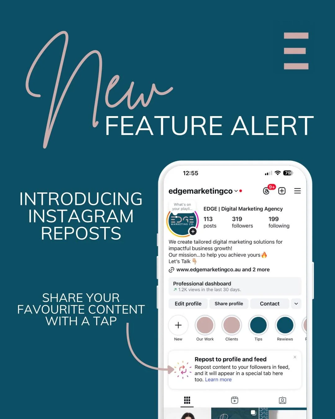 Instagram dropped a brand-new repost feature and it&rsquo;s a game changer 👏🔥

You can now reshare Reels and posts straight to your feed, add your own note, and it&rsquo;ll show up in a dedicated Reposts tab on your profile.

It&rsquo;s an easy way