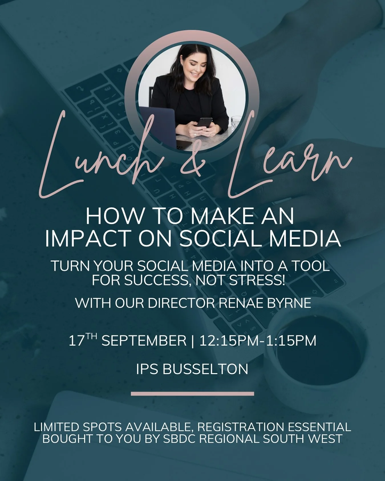 Want socials that actually get results?!?
Join our Director Renae Byrne in Busselton next month for a FREE Lunch &amp; Learn where she&rsquo;ll show you how to turn your businesses social media into a tool for success, not stress 🙌

You&rsquo;ll lea