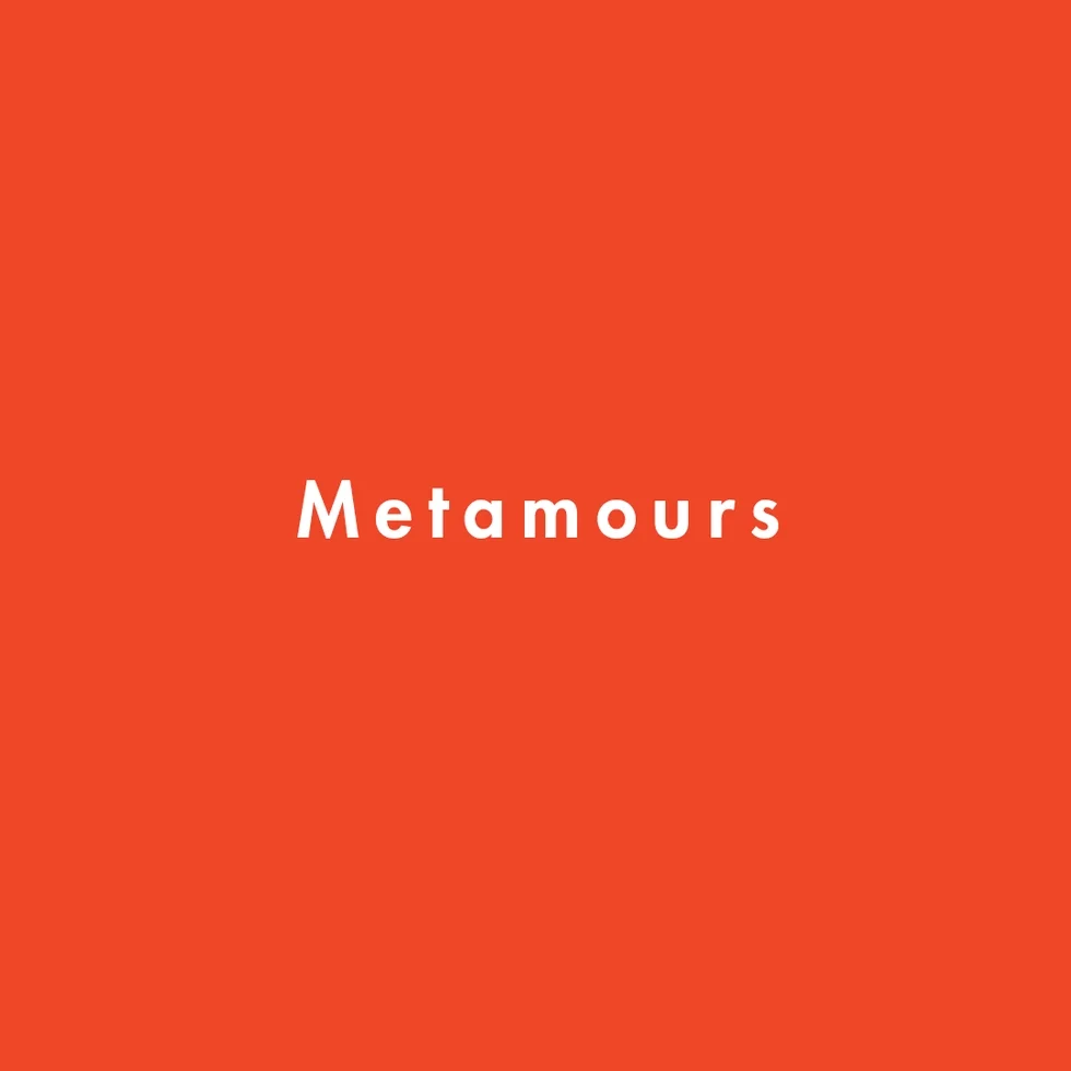 the word "Metamours" in white on a red background