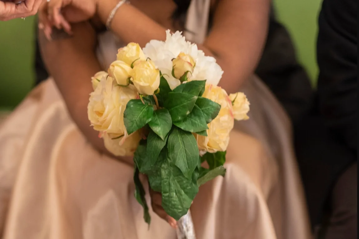 Wedding bouquet held by a bride