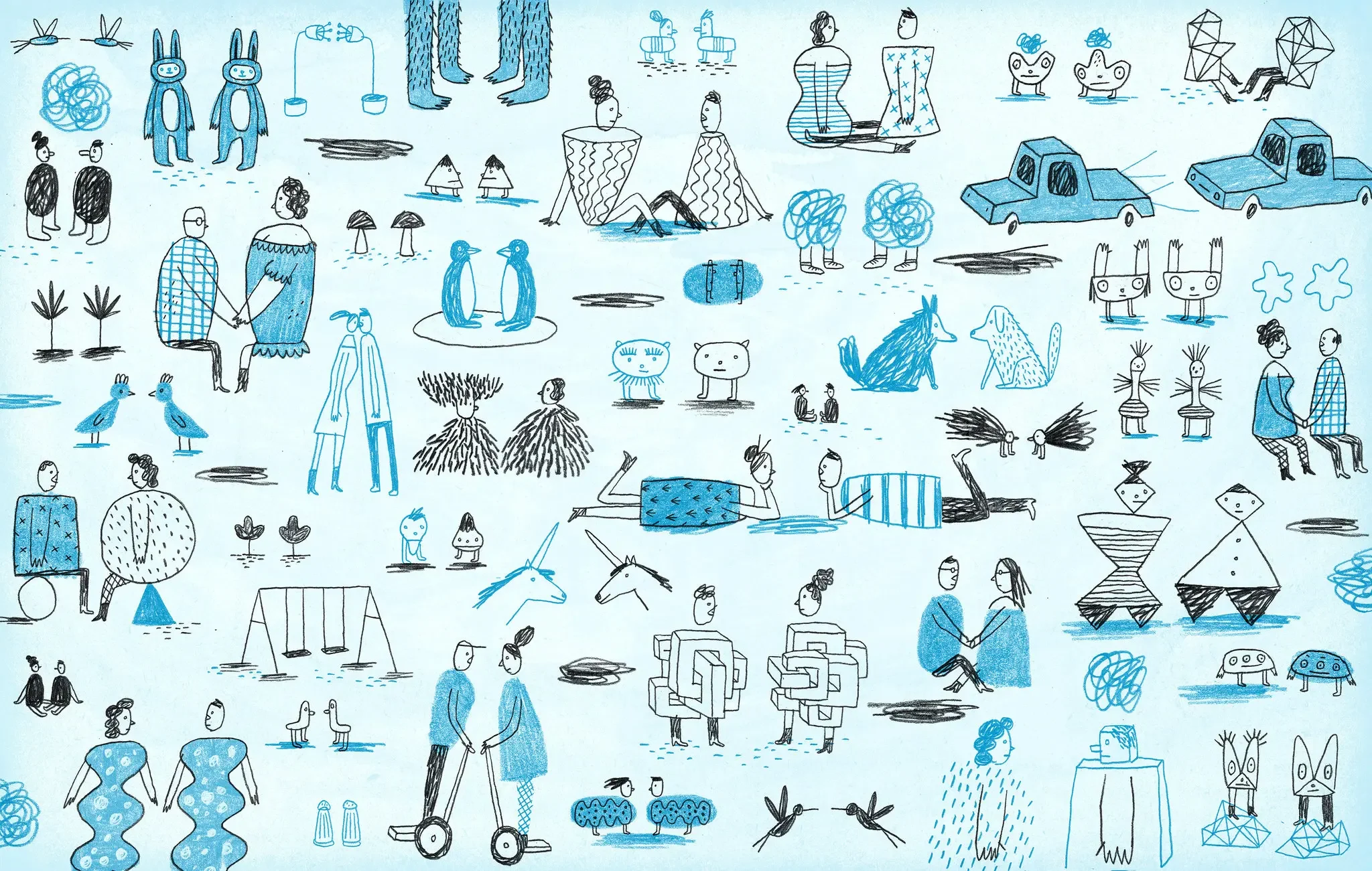 An illustrations with very different kinds of couples