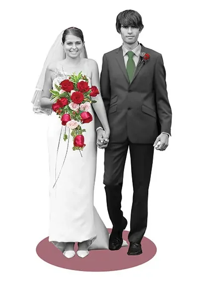 A married couple with flowers