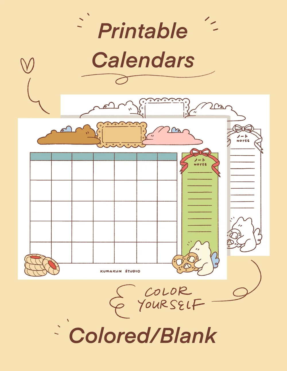 Biscuit Printable Monthly Calendar — Kumakun Studio biscuit-printable-monthly-calendar-kumakun-studio