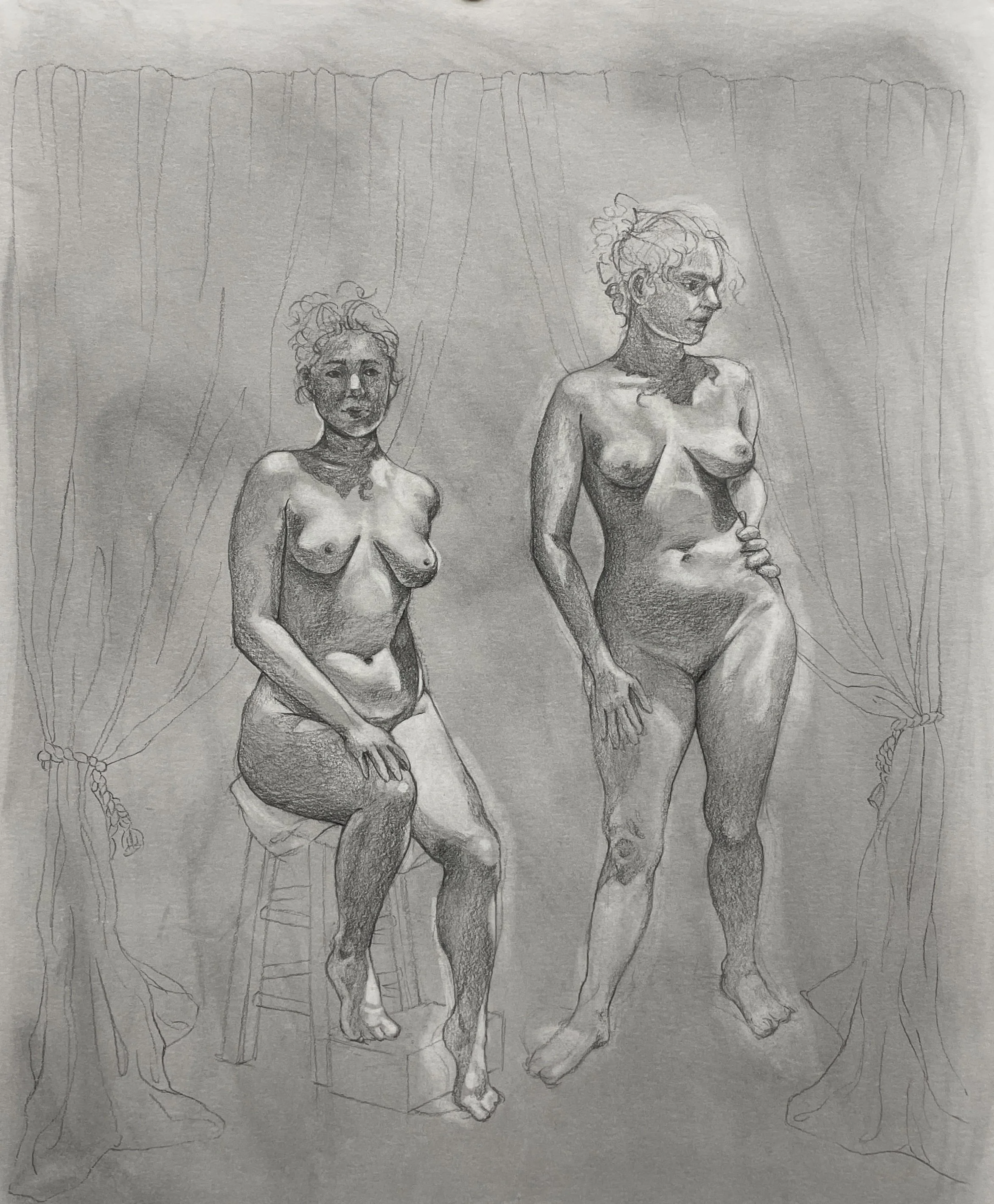 2 hour pose study, graphite pencil on bristol