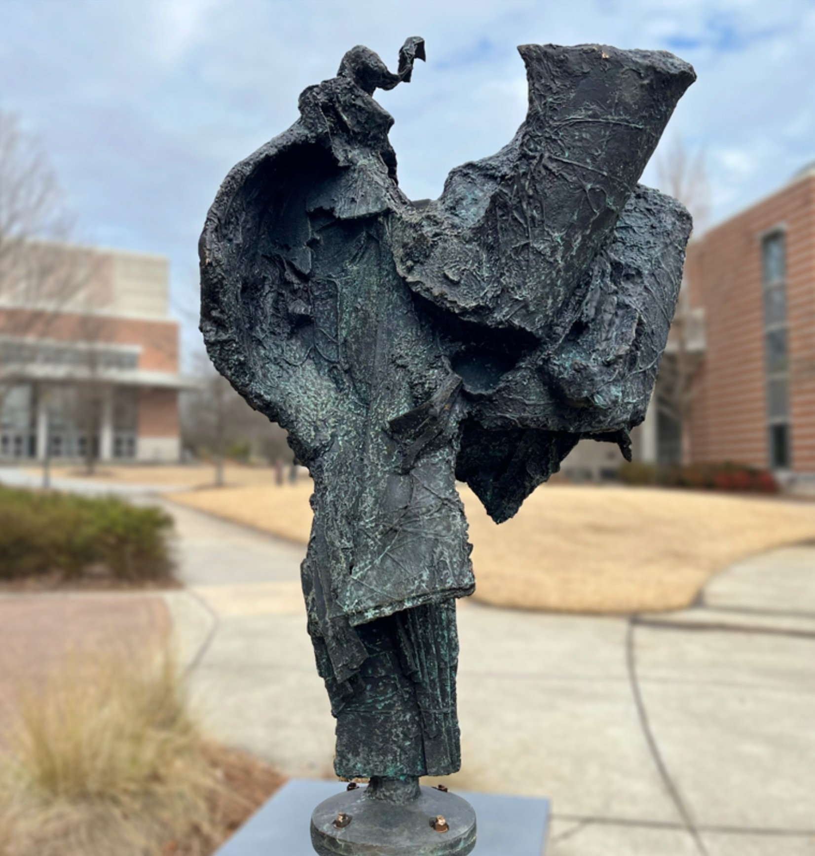  Archangel, 1967, aluminum and fiberglass on stone, 87 in. x 49 in. x 33 in, Winner of the first award, Southern Association of Sculptors  
