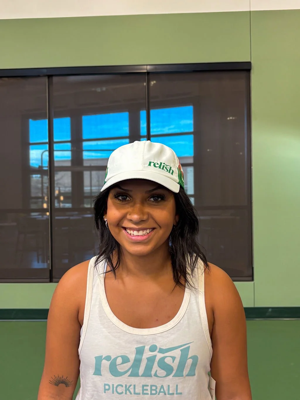 Racerback Women's Tank -Ecru with Spruce "relish"