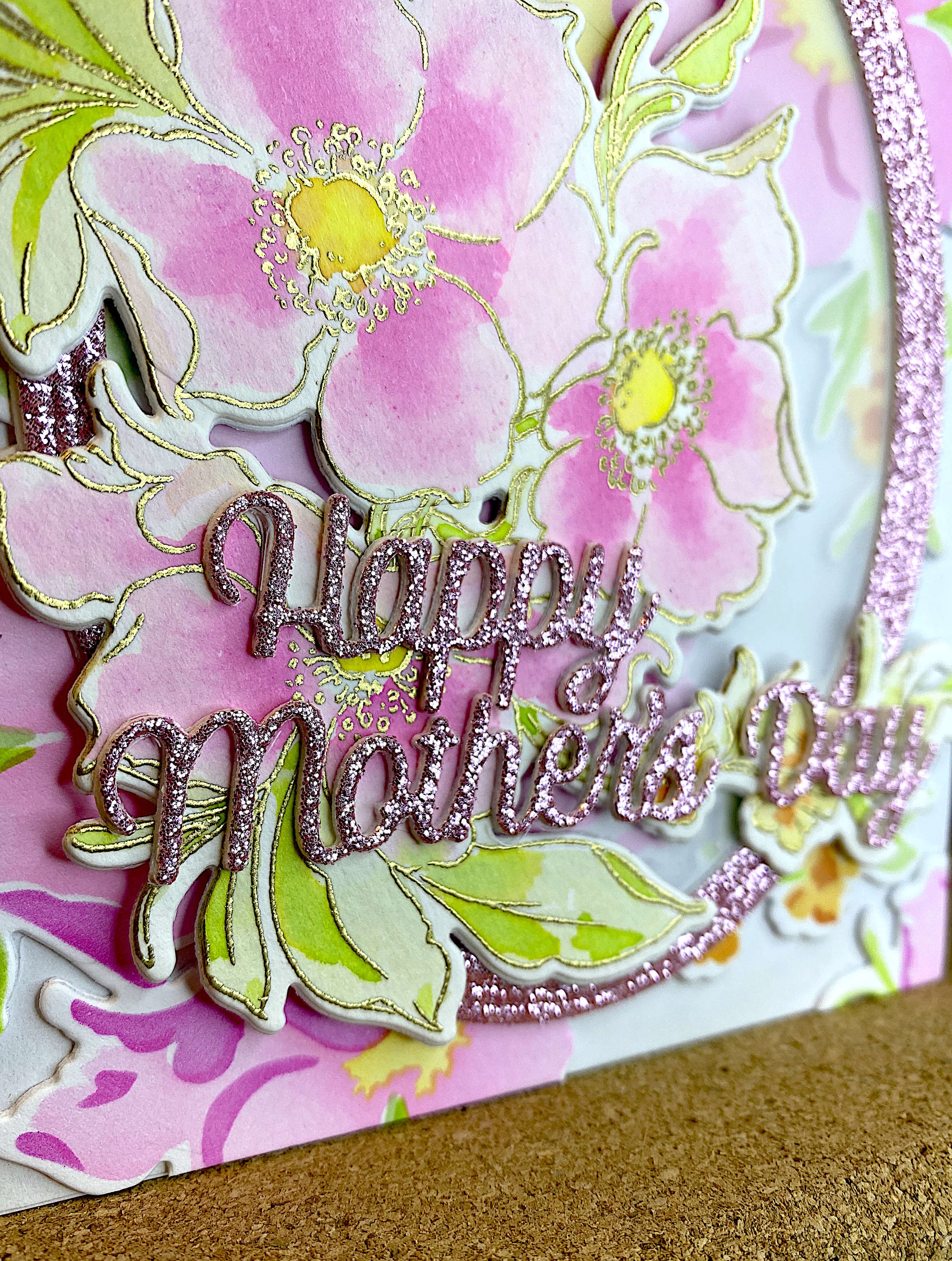 Using the same glitter cardstock for the frame and the sentiment ties the card together