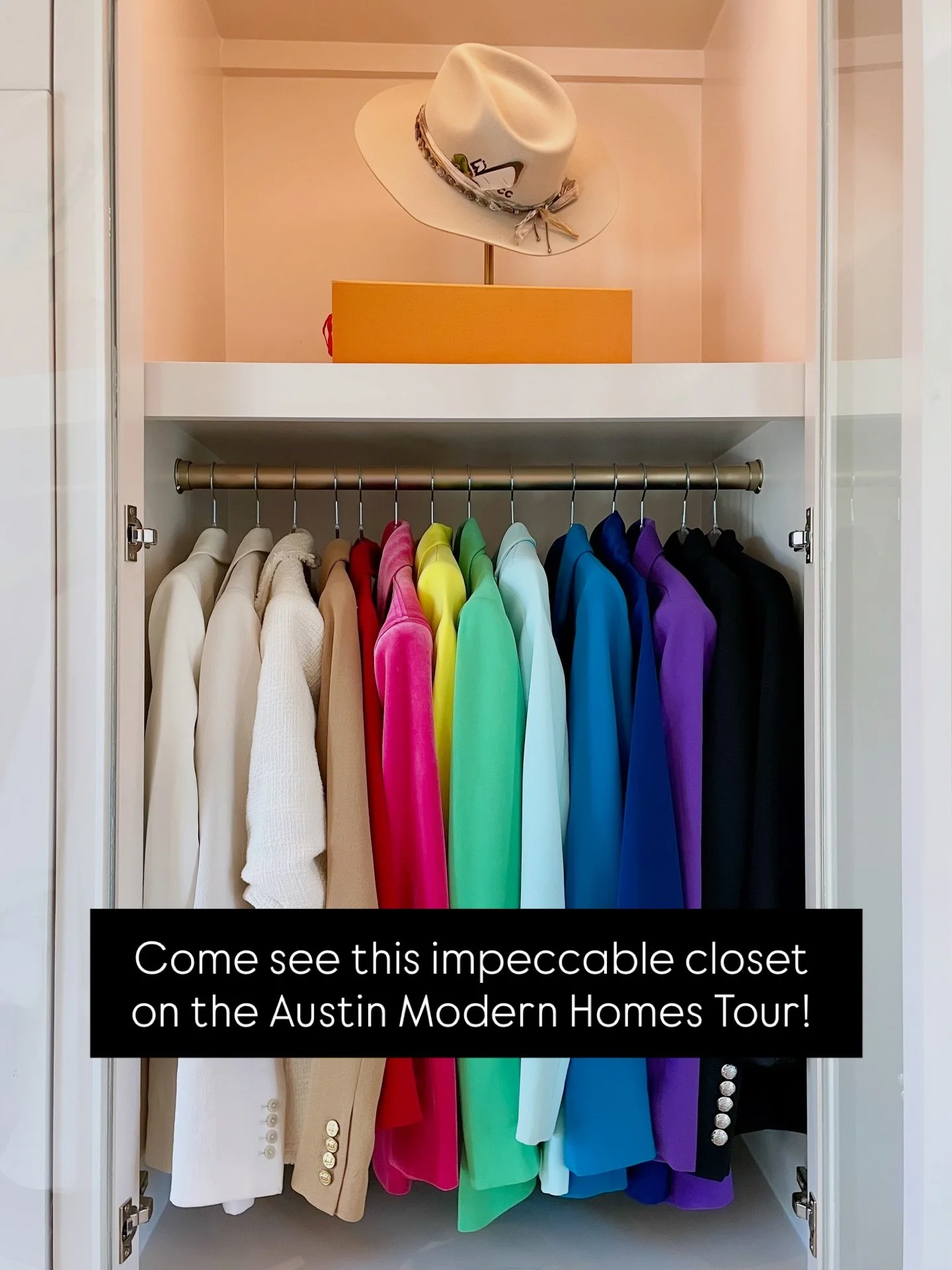 Step inside this impeccable closet tomorrow on the Austin Modern Homes Tour! See you at @chateauchloeatx soon! 
.
.
.
.
#settledinsoundly #closetgoals #closetorganizationideas #austincustomhomes