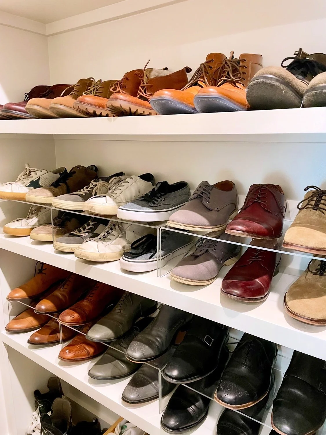 Mens Closet Shoe Organization with Acrylic Risers.jpg