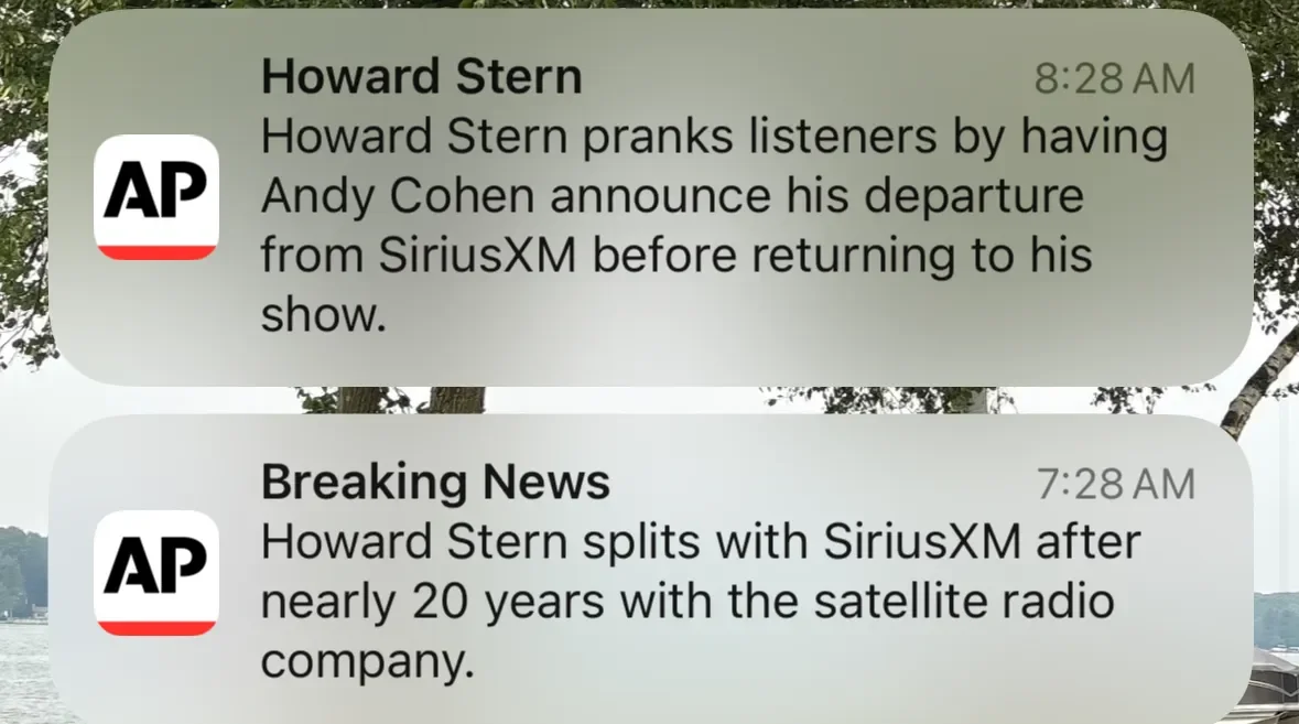 AP alerts on Howard Stern pranking his audience by leaving the show