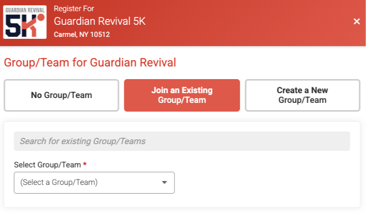 Join an existing team during registration