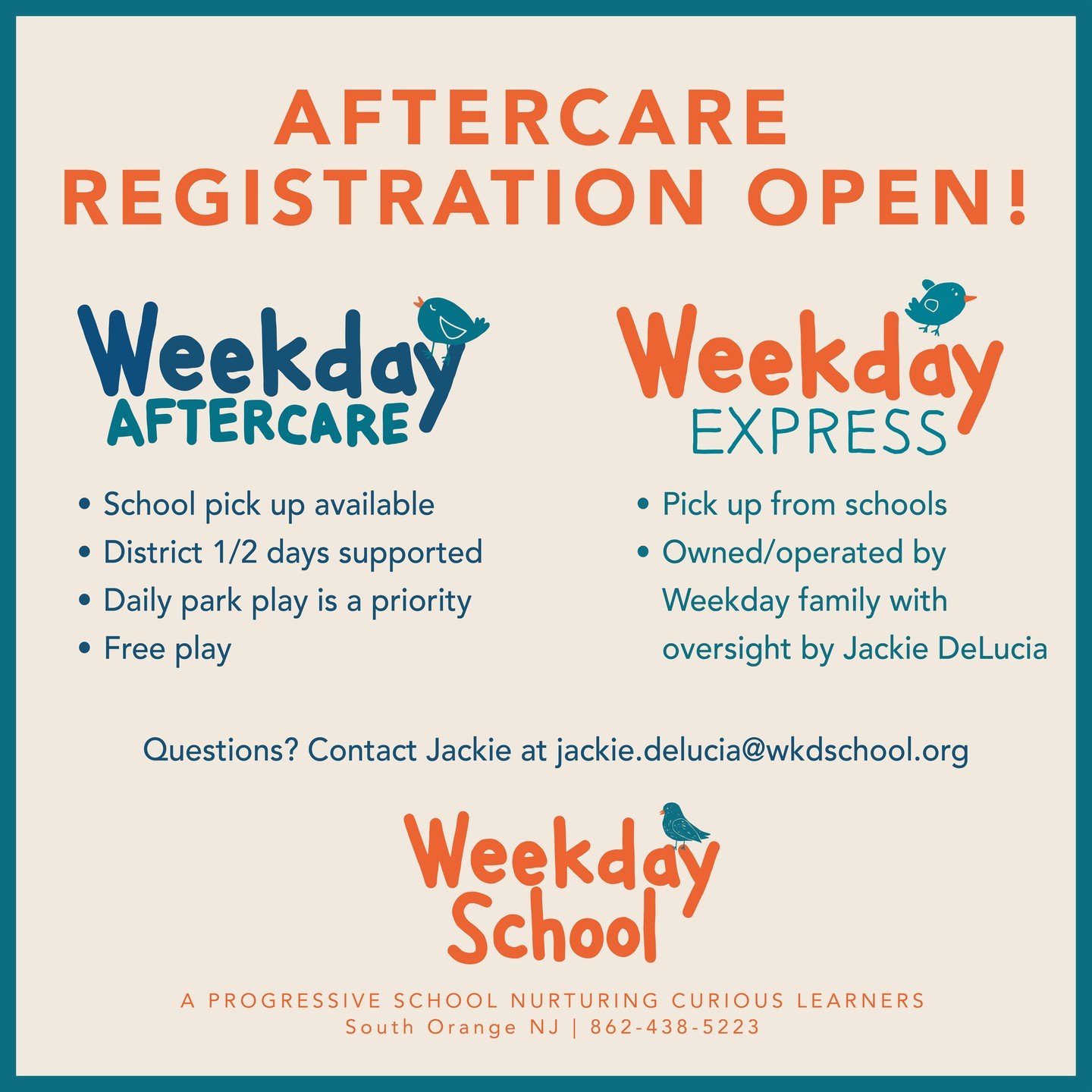 Weekday School Aftercare Registration is now OPEN.
Click the link to apply: https://mytads.com/a/weekdayschool
Choose &quot;aftercare&quot; as the grade applying for.....

Open to PreK to Grade 4

Any questions, contact Jackie at jackie.delucia@wkdsc