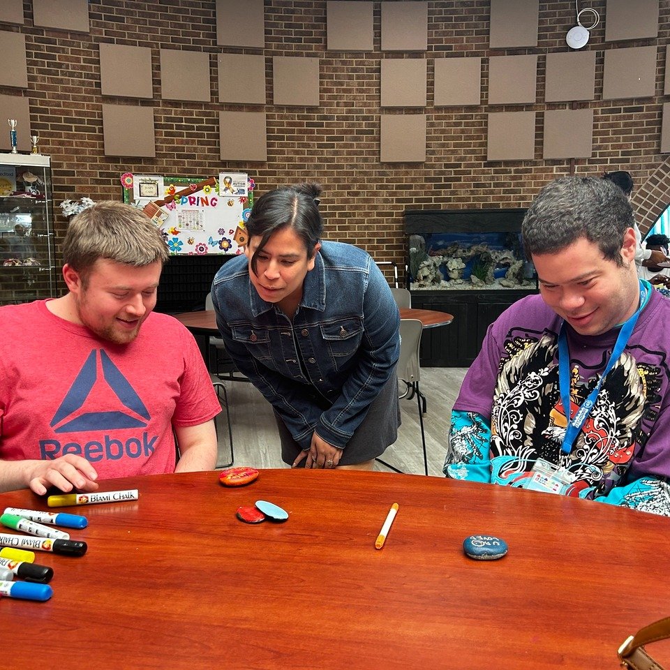 Weekday students recently visited clients in JESPY House, Inc. Day Habilitation Program to participate in a &lsquo;Rocks of Kindness&rsquo; art project. After drawing colorful, special messages on the stones, JESPY clients joined the students on a ne