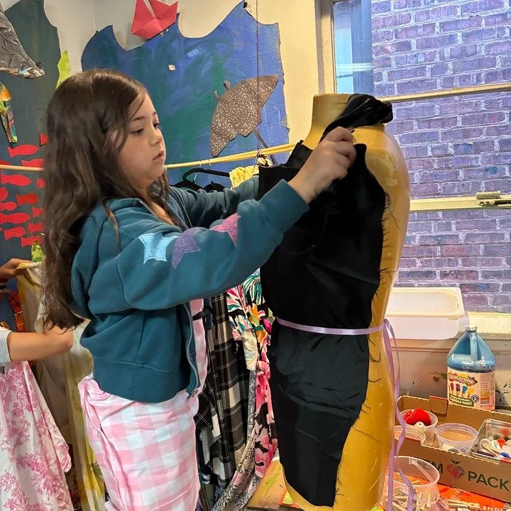 Learning to sew at Weekday School.
From threading a needle for the first time, to learning on a machine to designing and making their own clothing &mdash; fabulous materials, even more outrageous imaginations, and so much joy along the way. Could we 