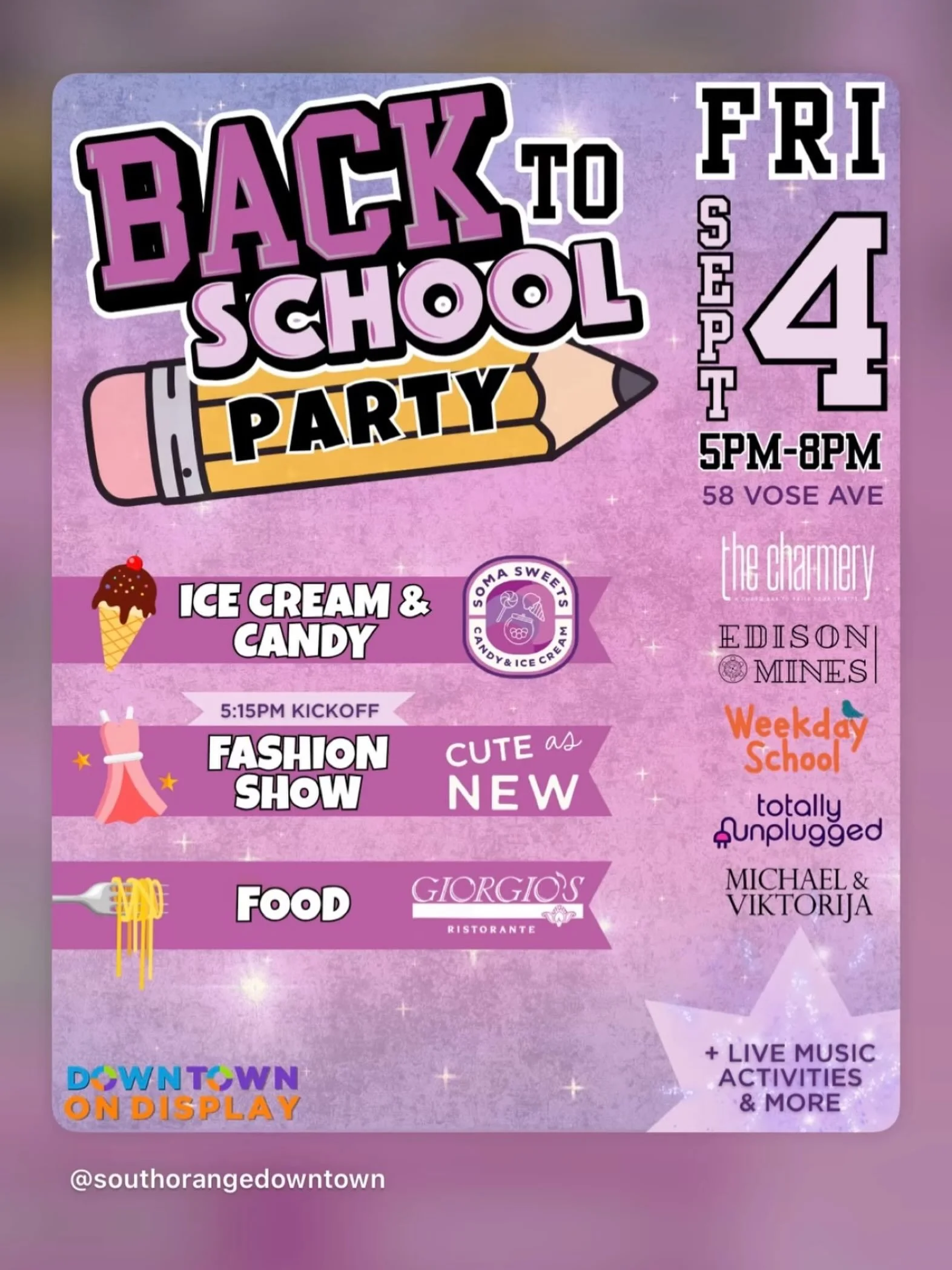 ✏️ School&rsquo;s back, and so is the fun 🎒🎶 Celebrate the start of a new school year downtown ⬇️⁠
🎉 The Back to School Party is on Friday, Sept. 4 from 5PM - 8PM in The Backyard at 58 Vose Ave. Grab sweet treats from SOMA Sweets, delicious food f