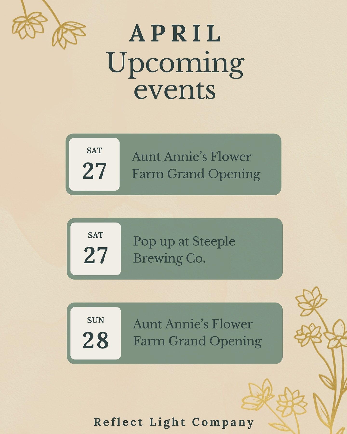 Heading into a super fun weekend 🙌🏻

Come out to @auntanniesflowerfarm for there grand opening event happening 9:00-2:00 Saturday and 1:00-4:00 Sunday!

We will be popping up at @steeplebrewing from 4:00-8:00 Saturday night! 

ALSO, in person purch