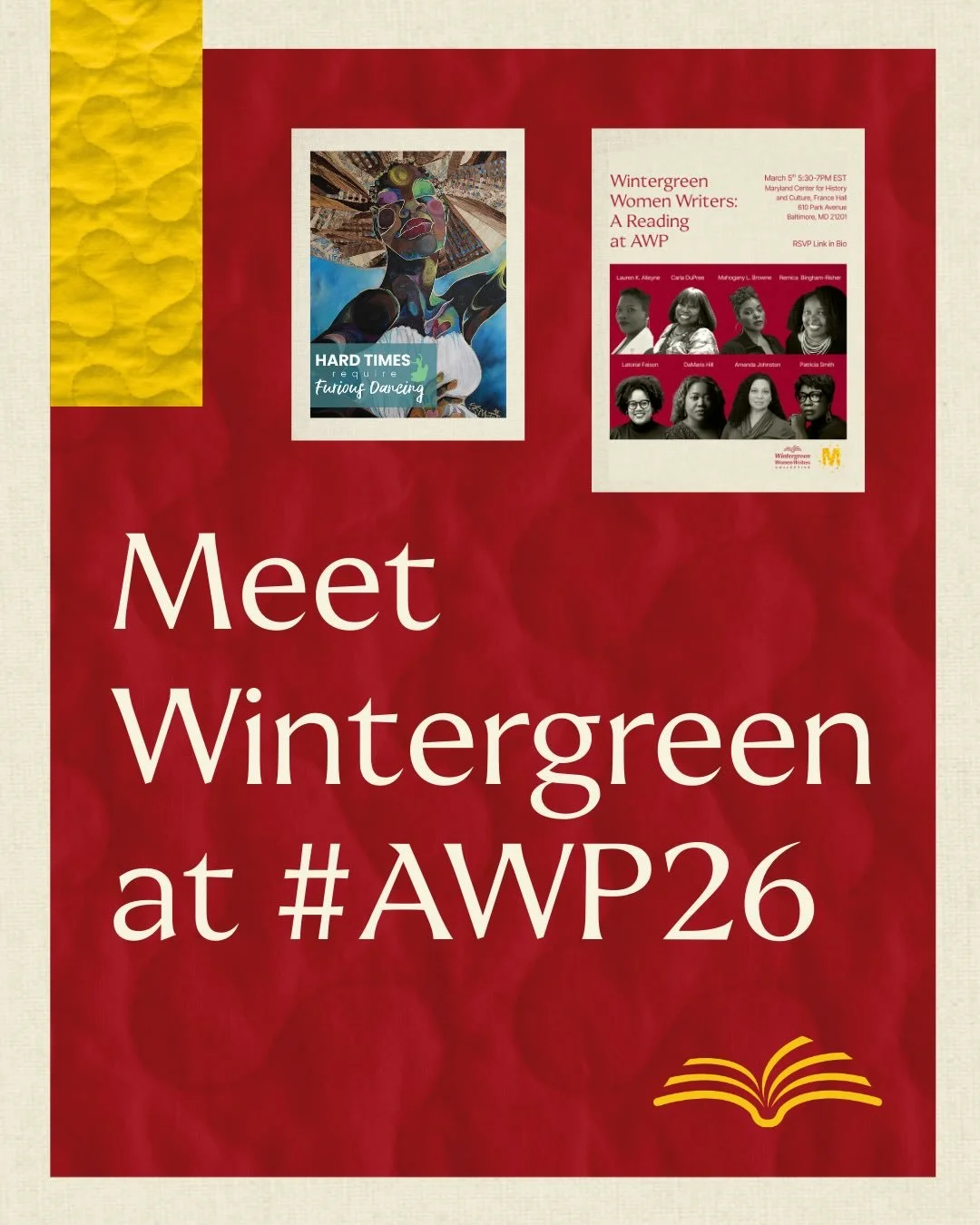 Come meet the Wintergreen Women Writers Collective in Baltimore, MD at #AWP26 ! We&rsquo;re presenting two exciting (and free!) events this week:

On Thursday, March 5th, join us for &ldquo;Wintergreen Women Writers: A Reading at AWP,&rdquo; featurin
