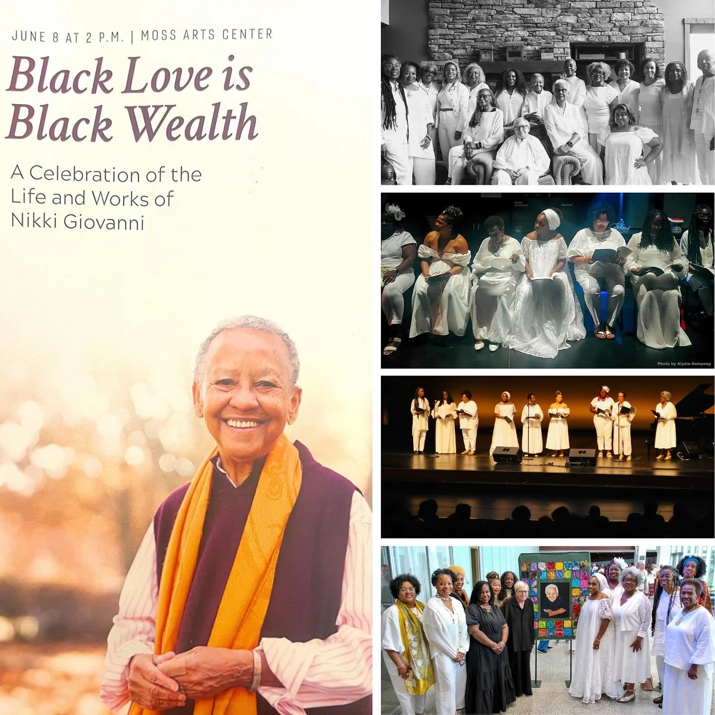 Members of the Wintergreen Women Writers Collective on stage at&nbsp;Black Love is Black Wealth: A Celebration of the Life and Works of Nikki Giovanni, hosted by Virginia Tech University at the Moss Arts Center in Blacksburg VA (June 8, 2025). Winter