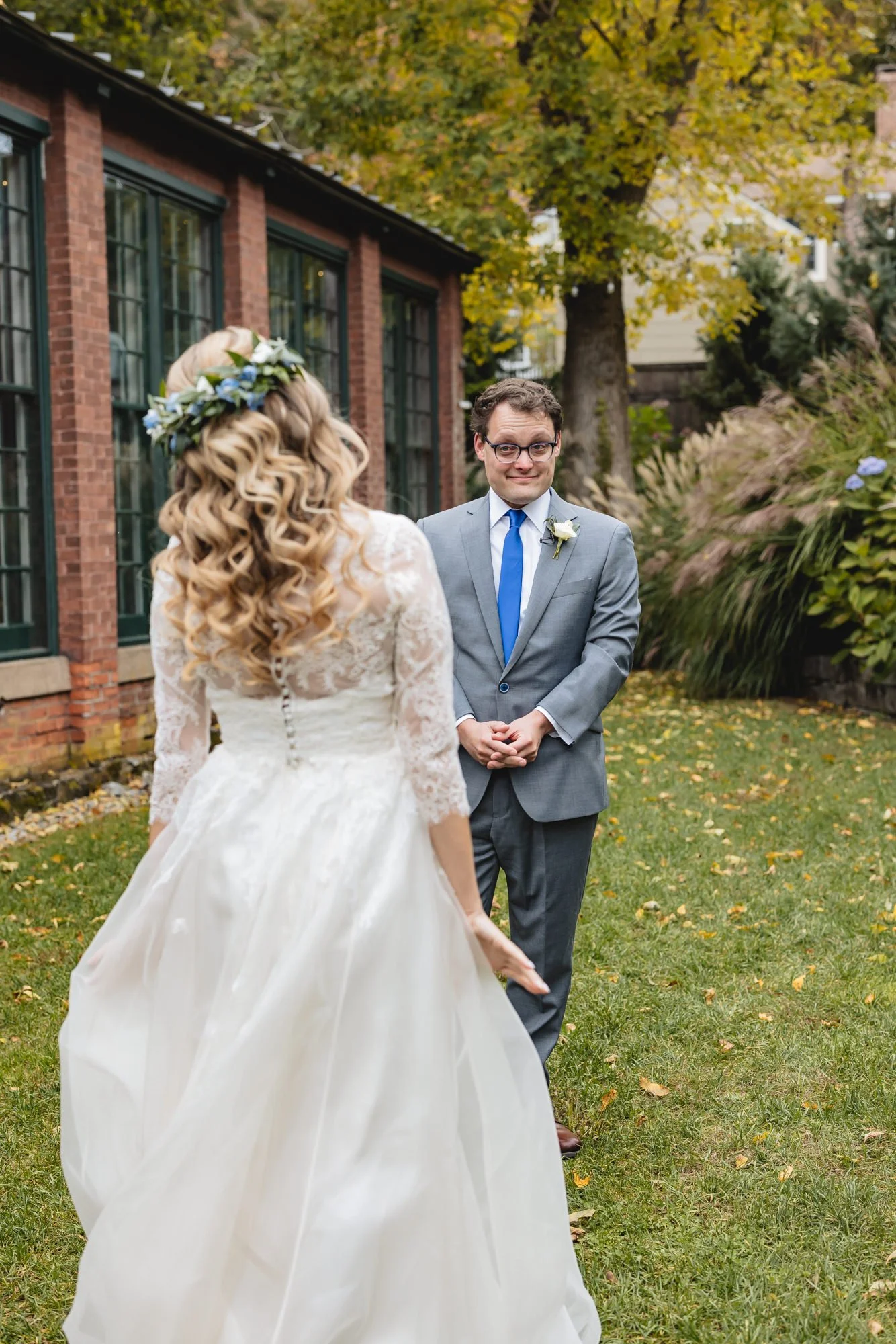 First look moment between bride and groom during their Connecticut Wedding