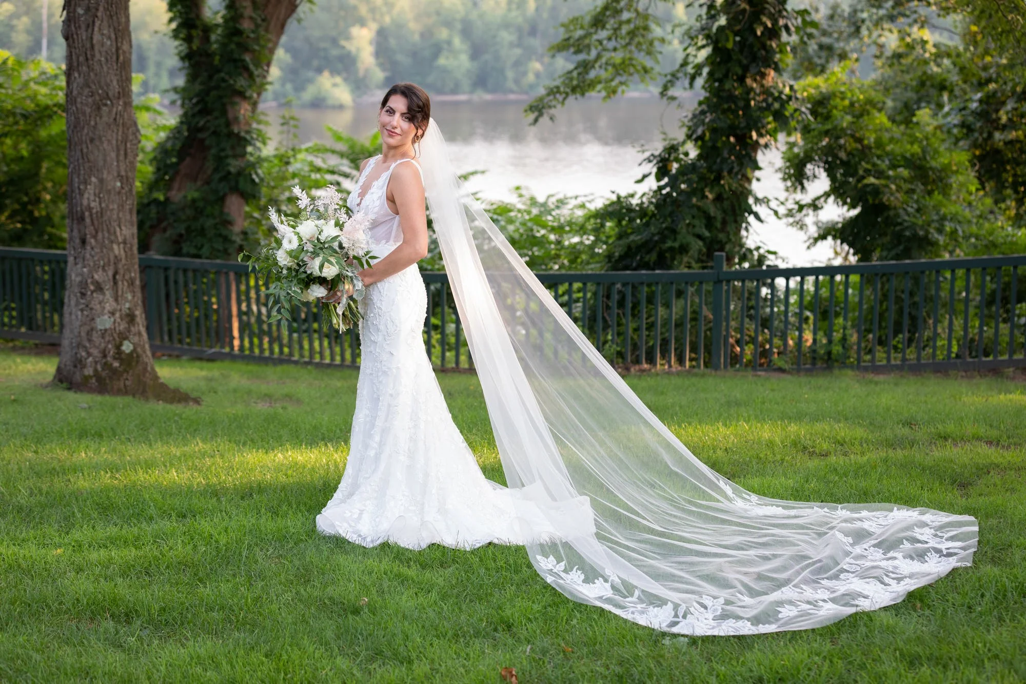 Classic bridal portrait along the river in Portland, CT at Saint Clements Castle