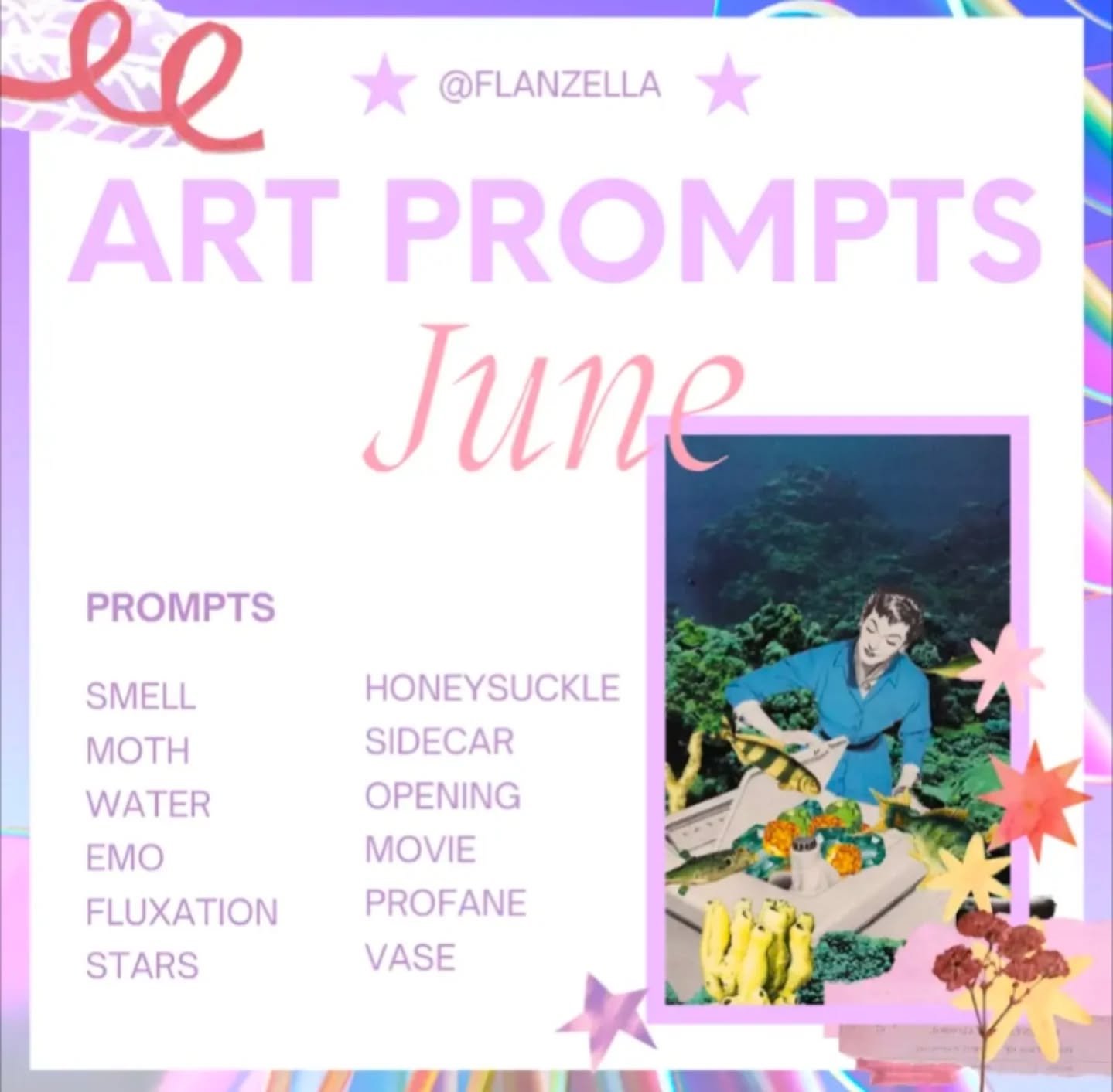 The June prompts here! 
I'd like to say I'm as shocked that it's June, but with the weather we're having I'm not surprised 😂 I hope these inspire you to make some great artworks this month ❤️