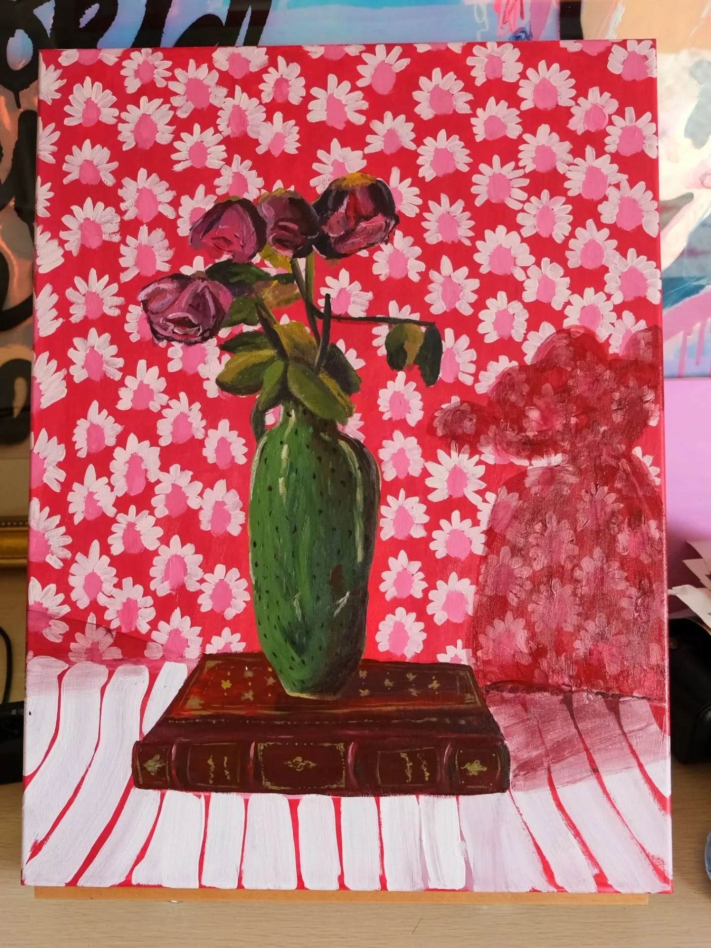 Last year I signed up for a painting class and it set me on a wild adventure of wanting to get better at painting. This was the first still life I completed in my entire life (that I remember). 
Although I definitely have to work on my flowers and co