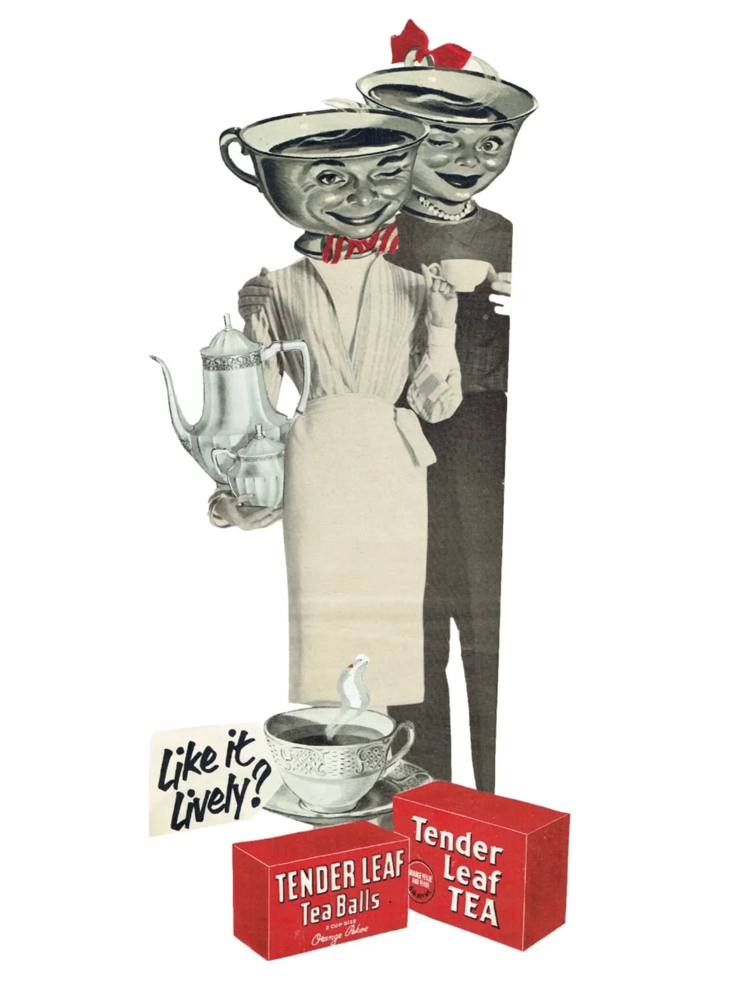 A piece I made in 2022, Mr. &amp; Mrs. Tea... For the couples that love to gossip together. 
There's something that always ignites within me when working in black, white, and red. It's a classic combination that I love so dearly!