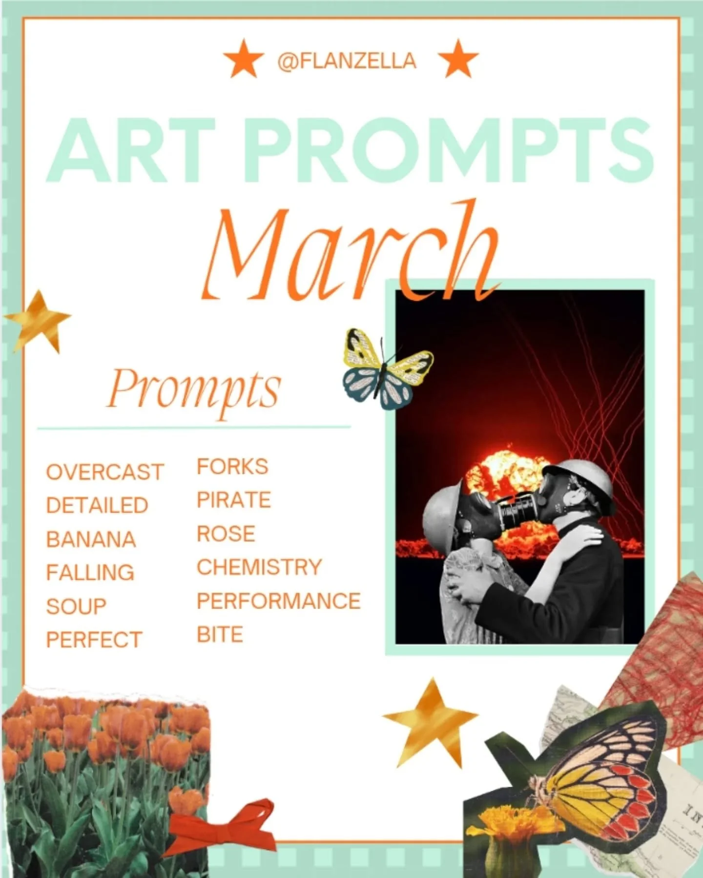 If you're new to my corner of the internet, I put a prompt list together monthly. Tag me and I'll repost it to my story 😁 I also run a collage discord channel, Flanzella's Collage Club, where collage artists ask questions and share their work. 
I kn