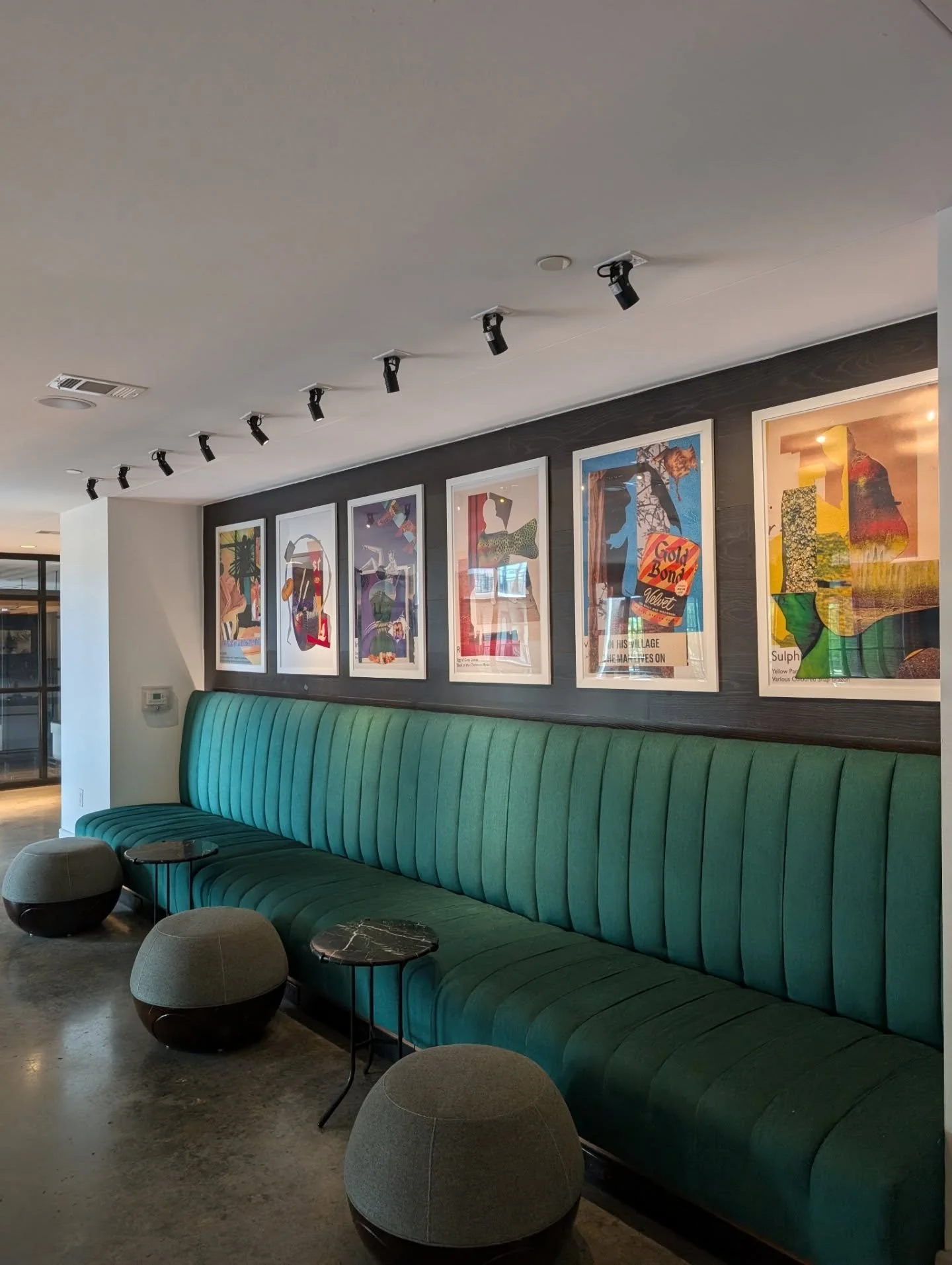 Happy to have this custom made collection installed 🖼️ 
I worked with @thecasebldg to choose artworks that would compliment their coworking space. I couldn't be happier with how they turned out! You may recognize the artworks as part of my pantone c