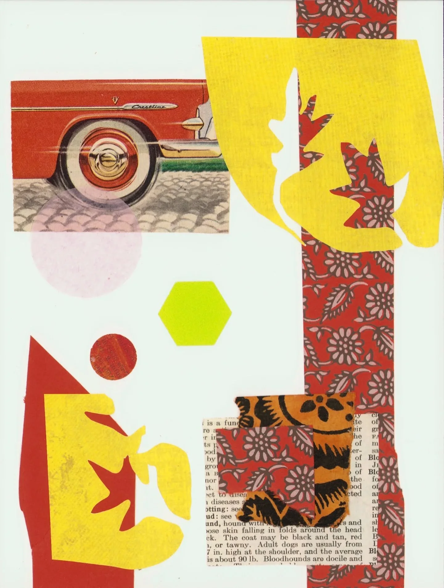 An artwork made during our Dallas World Collage Day meet up. ✂️ Having multiple collage artists bring their paper supply meant I got to experiment with new techniques. As soon as I saw this lime green hexagon I knew I had to use it in an artwork!  I 