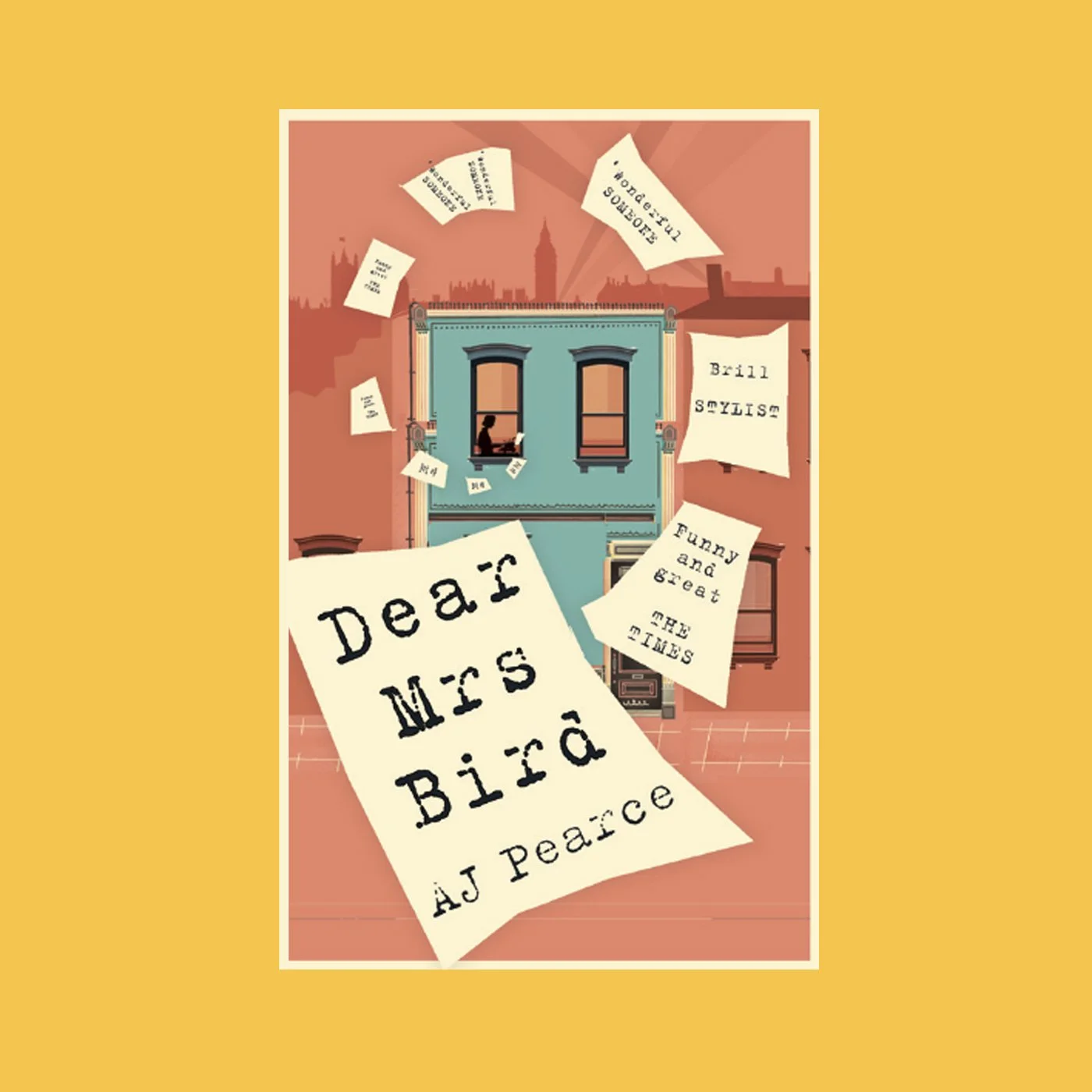 Book cover featured on a mustard yellow background
