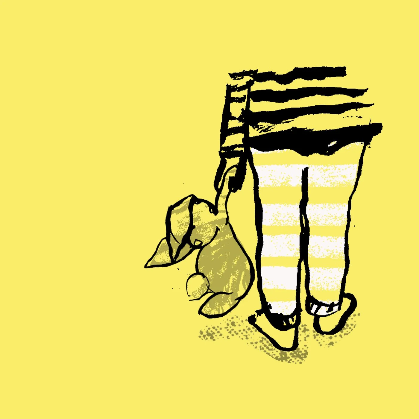 Book cover on a yellow background featuring an outline of six squares containing fragments of a line drawing within them. The line drawing is of a mother and child.