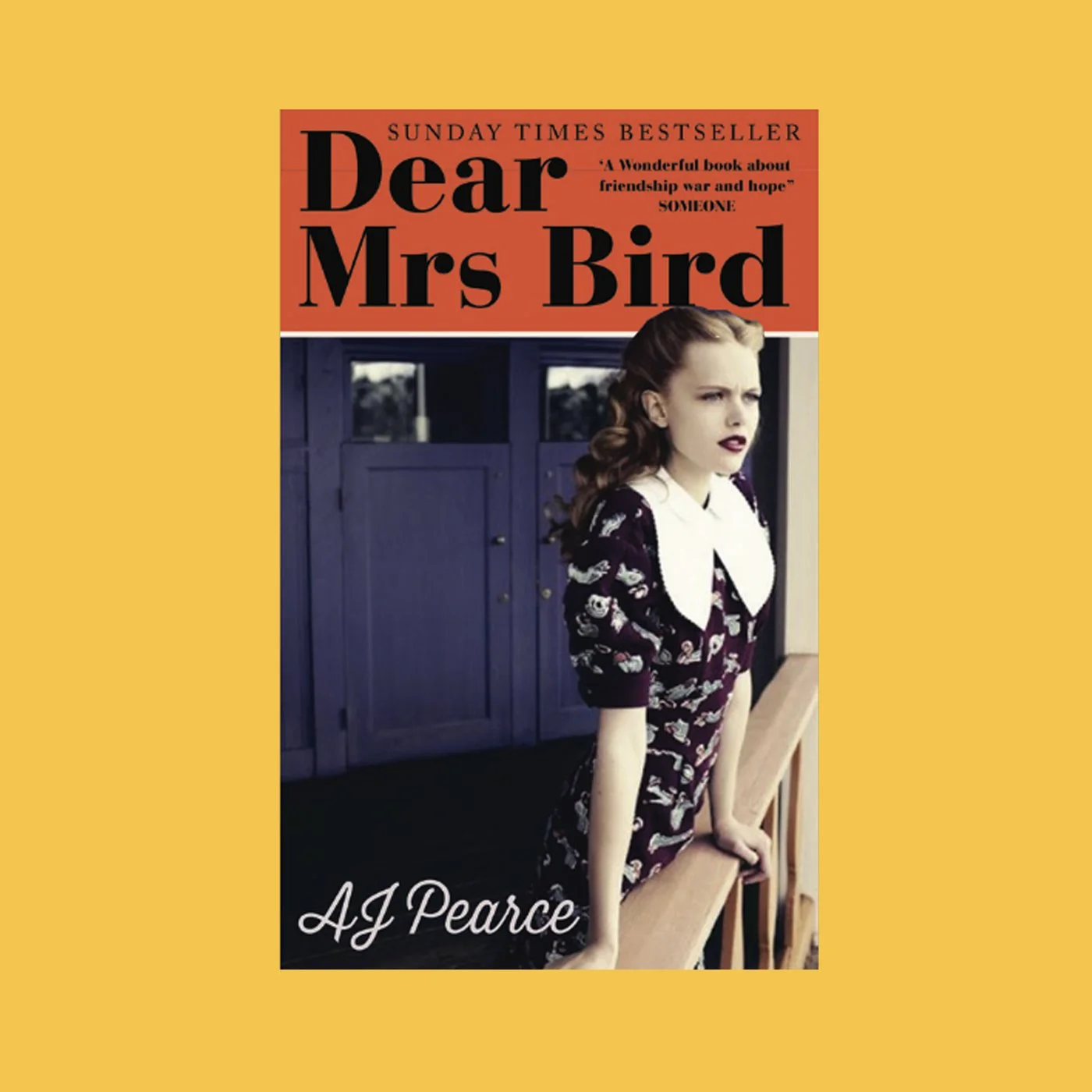 Book cover featured on a mustard yellow background